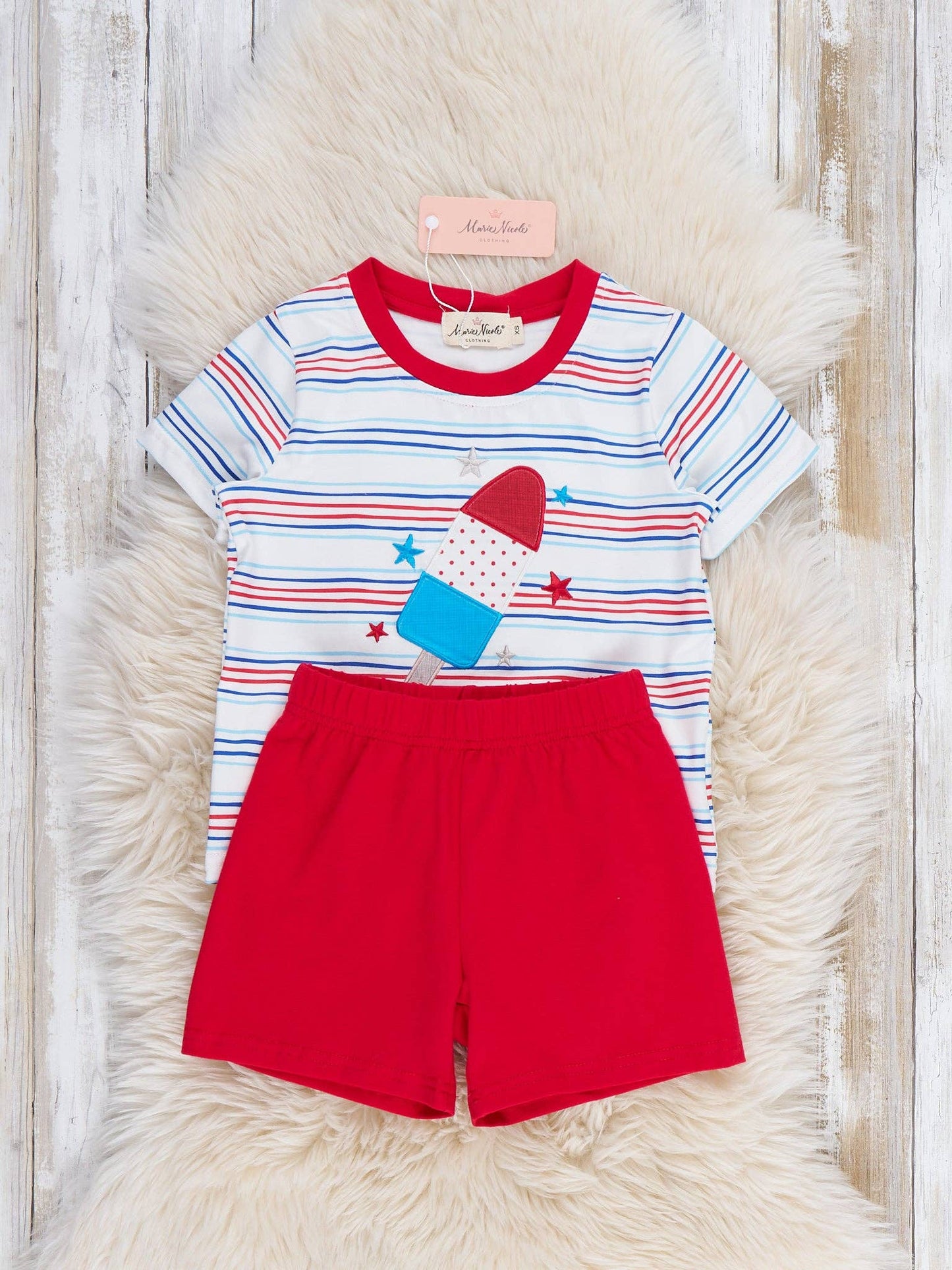 Star Popsicle Embroidered Striped Outfit: M(3yrs)