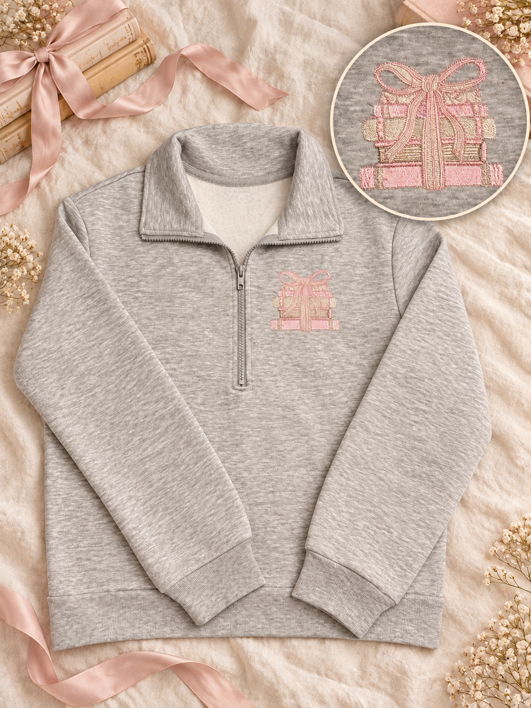 Just One More Chapter embroidered quarter zip