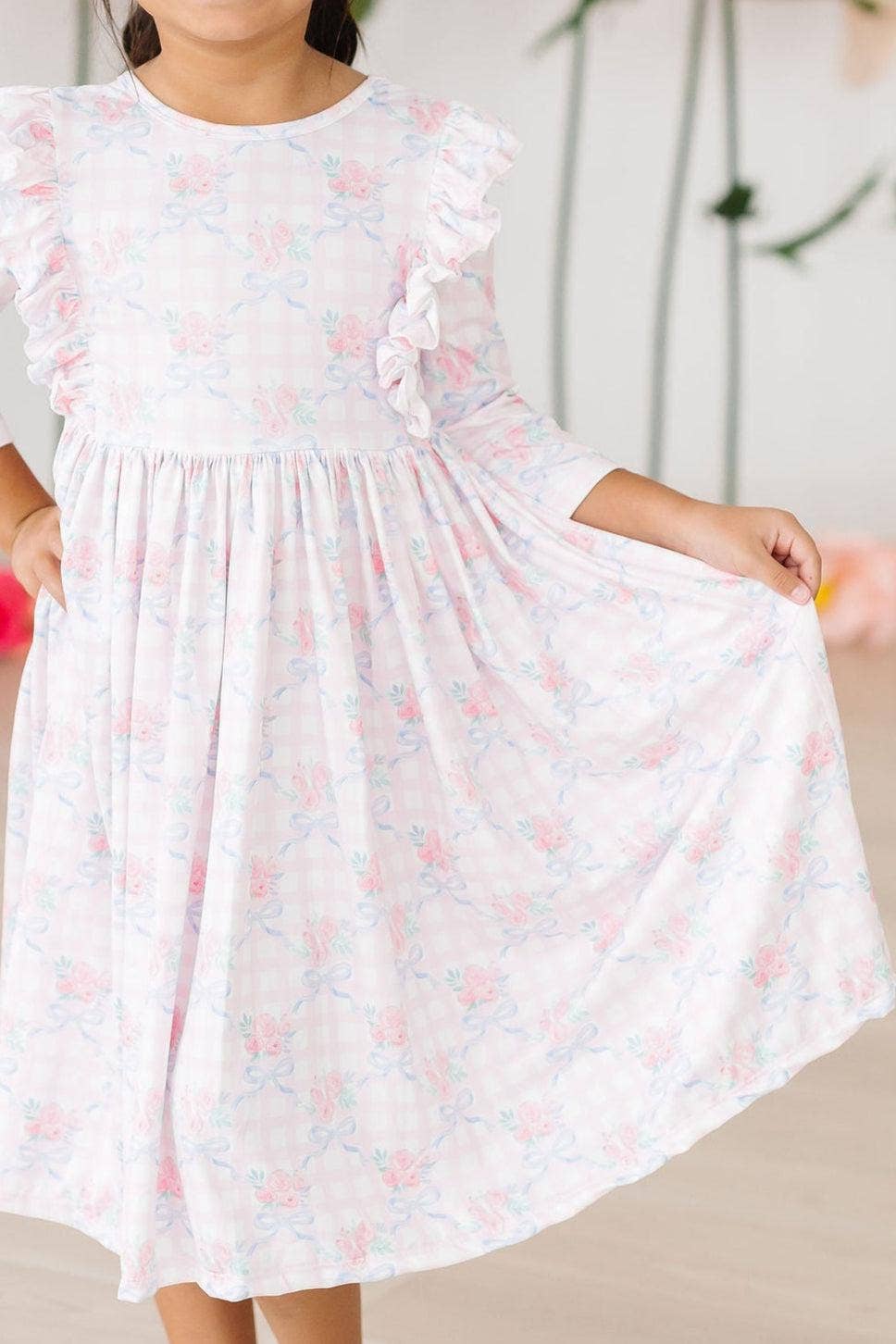 Ribbons & Roses 3/4 Sleeve Ruffle Twirl Dress: 3T