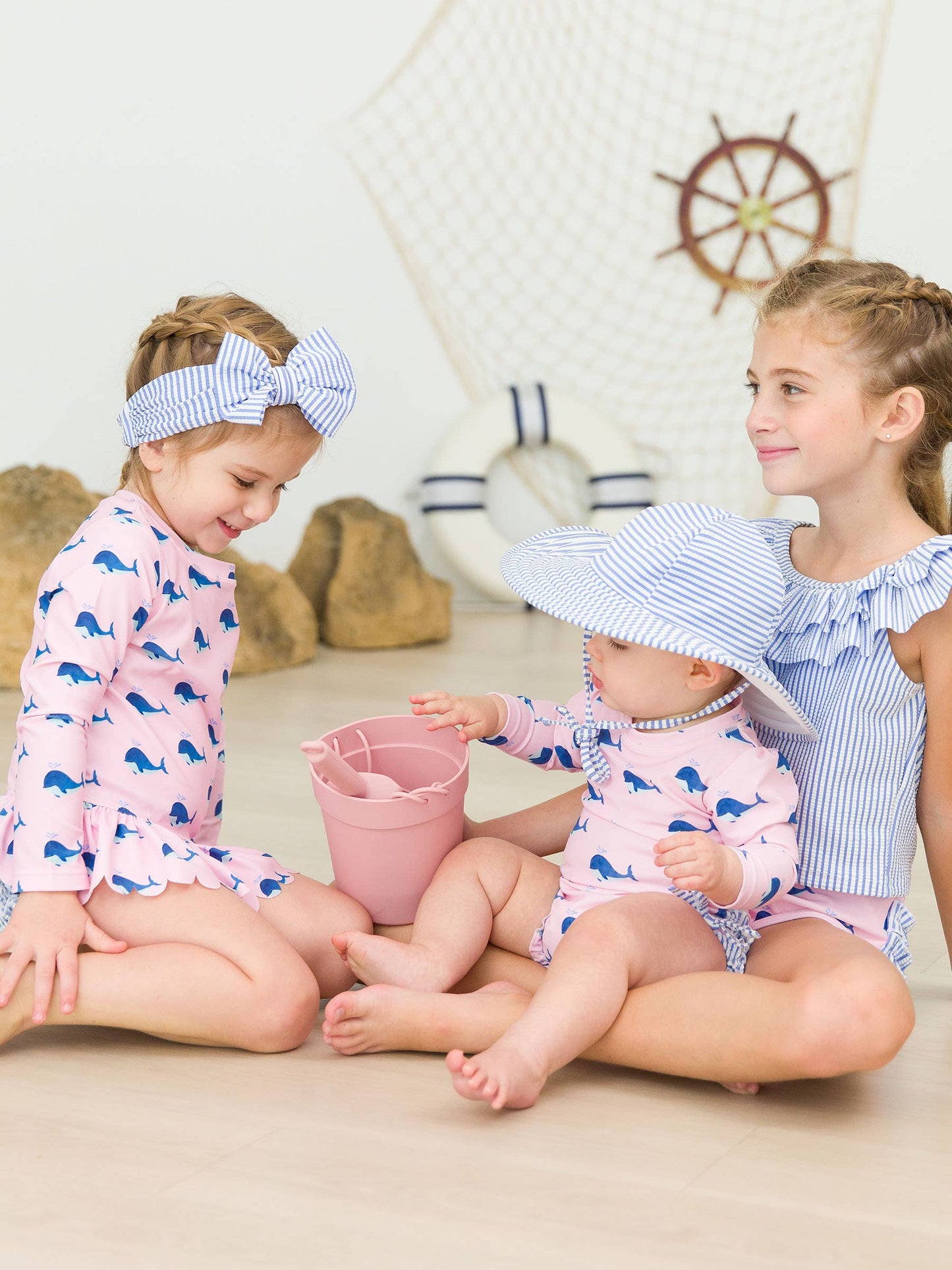 Baby Girls Pink Whale Friends Long Sleeve One Piece Rash Guard: Pink / 18-24m