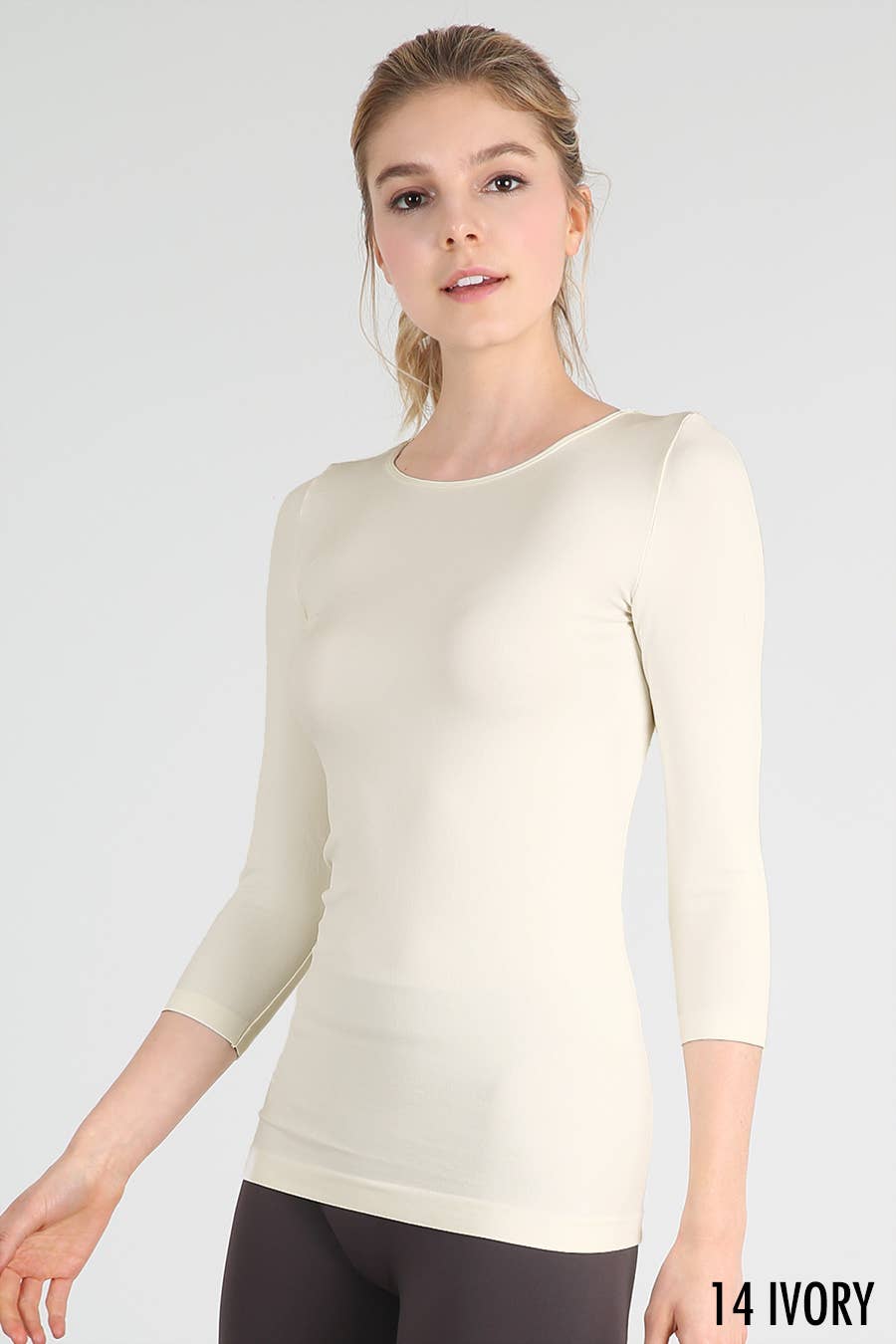 NS5423H - 3/4 Sleeve Crew Neck Top: 013 STONE