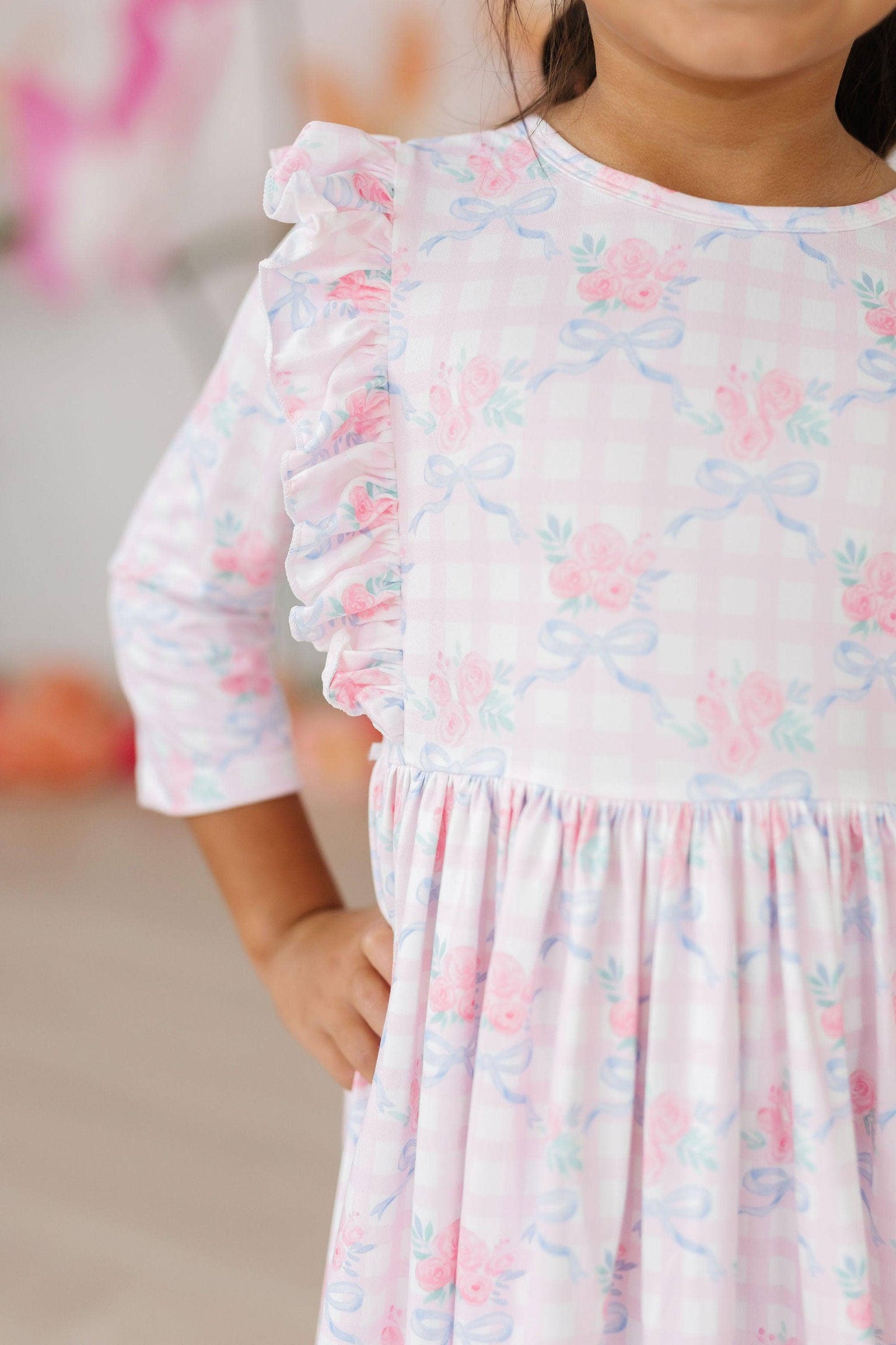 Ribbons & Roses 3/4 Sleeve Ruffle Twirl Dress: 3T
