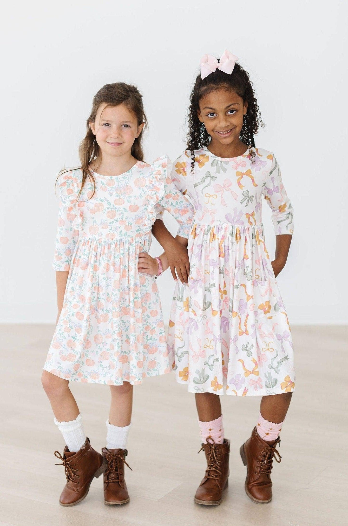 Boho Bows 3/4 Sleeve Pocket Twirl Dress: 4T