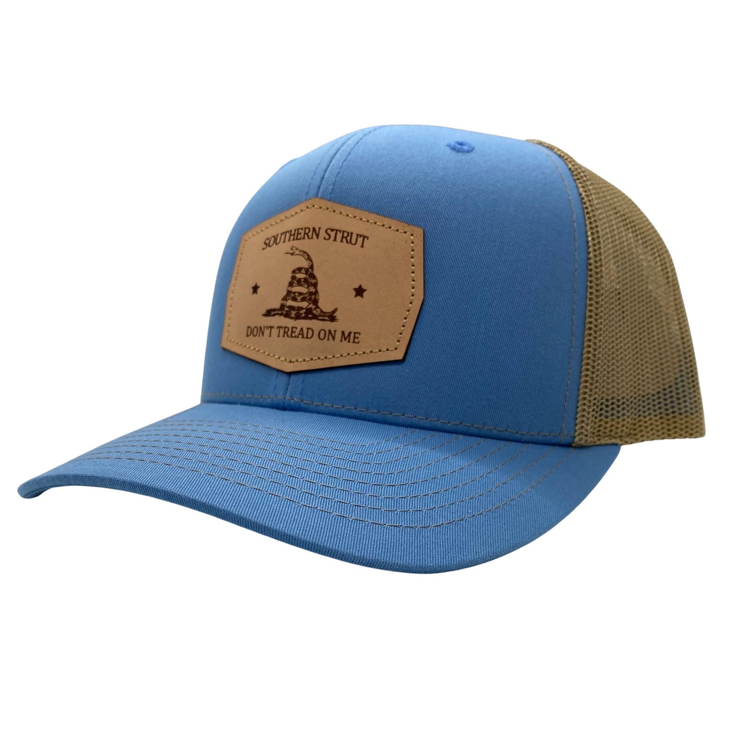 Don't Tread Leather Patch Trucker Hat: Black/Black