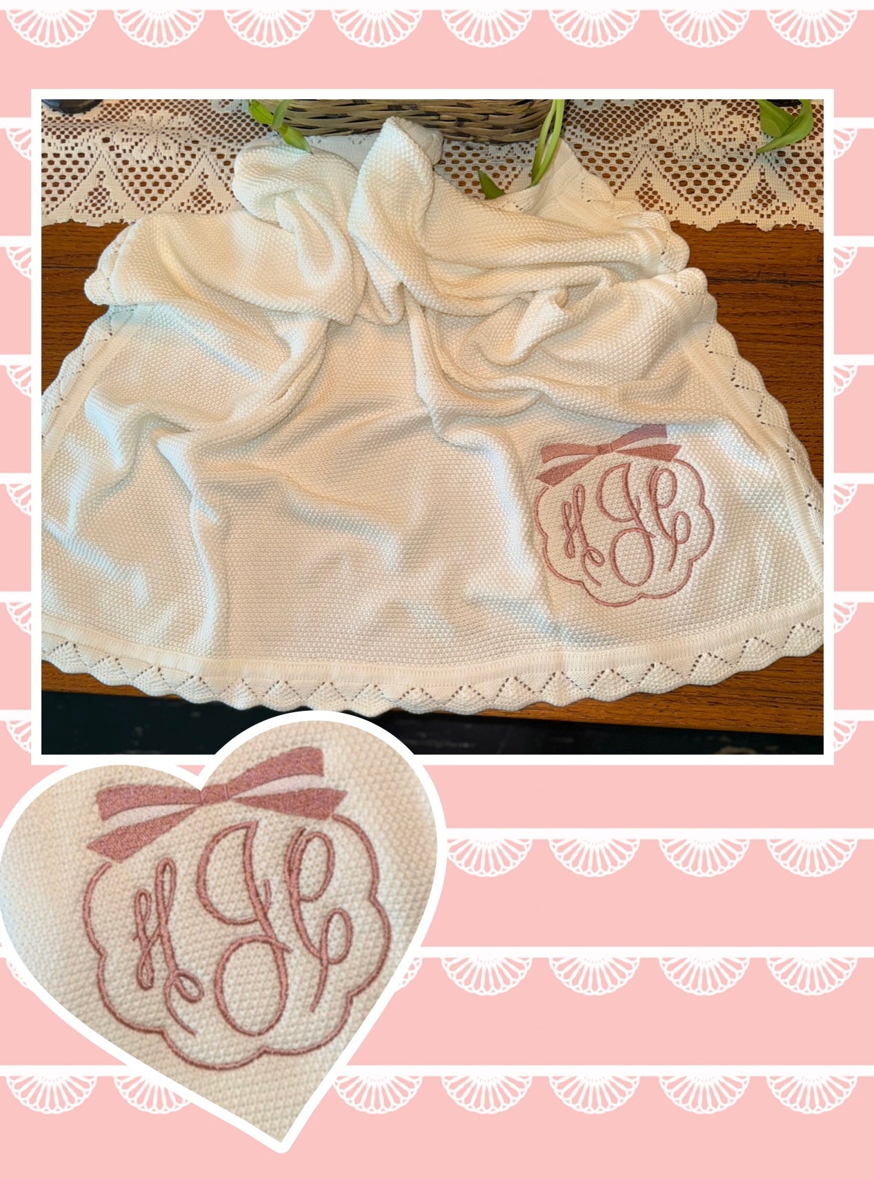 Heirloom Knit Monogram Blanket (Embroidered & Customizable)
