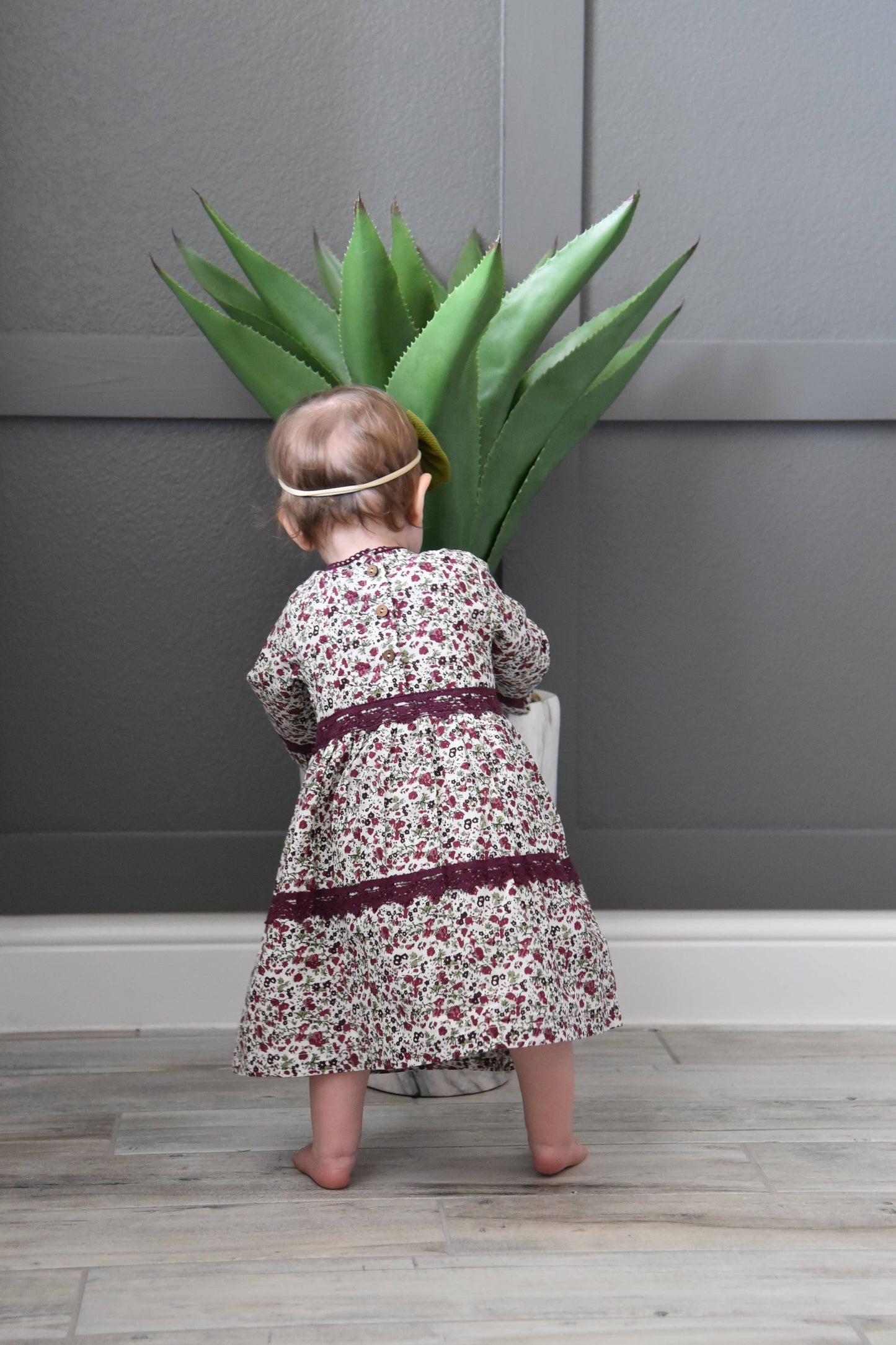 Printed Floral Full-Sleeves Lace Shift Dress With Matching : Infant : Baby: 18-24 month