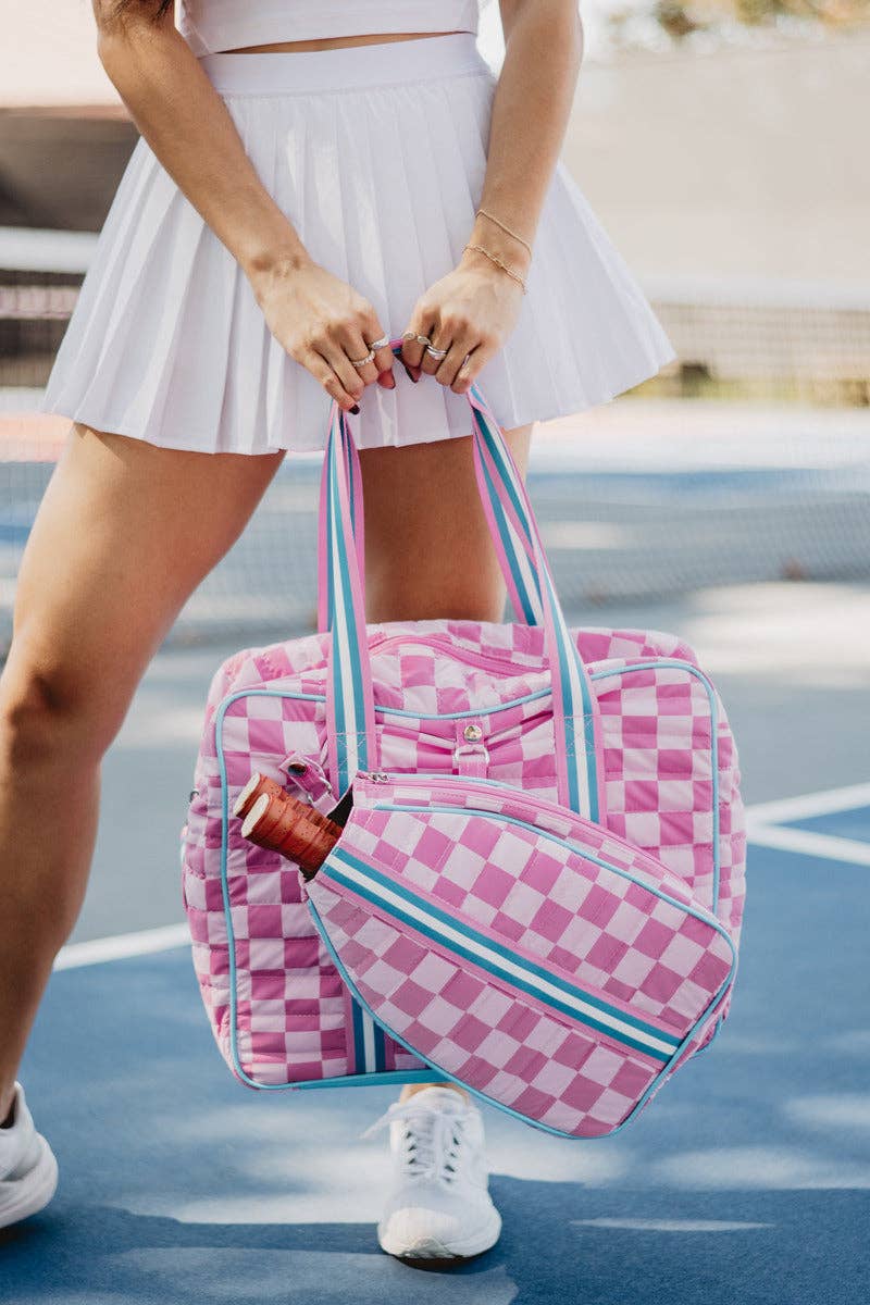 Pink Checkerprint Pickleball Sling Bag: Hot Pink