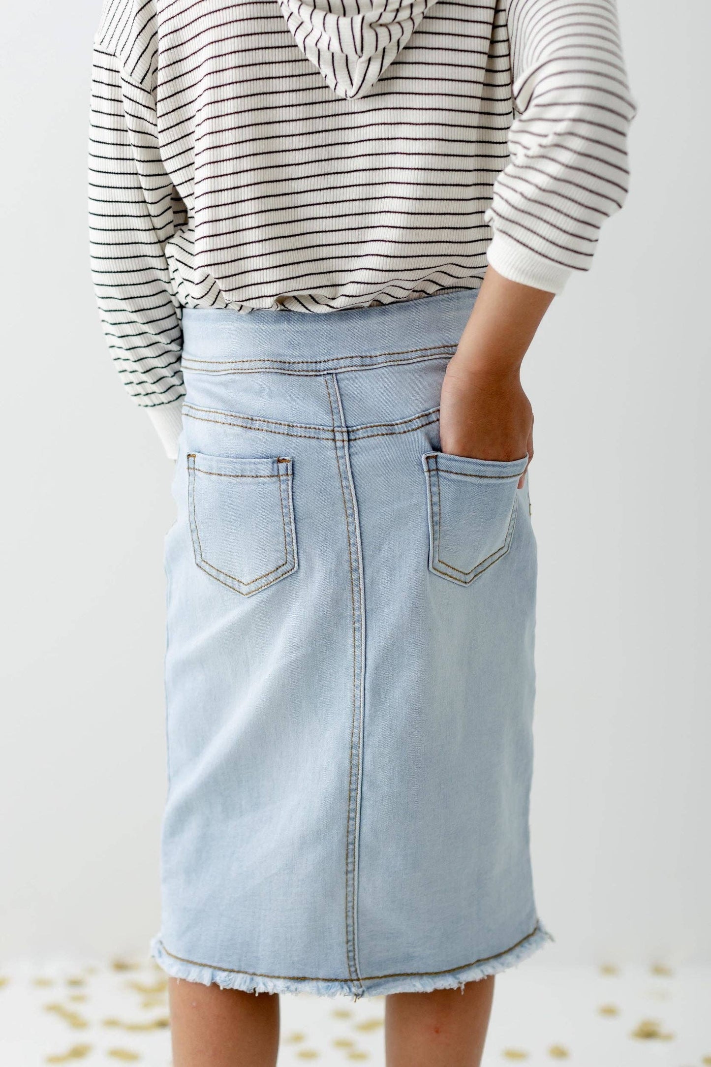 'Sara' Girl Classic Denim Skirt in Light Wash: Girl 10