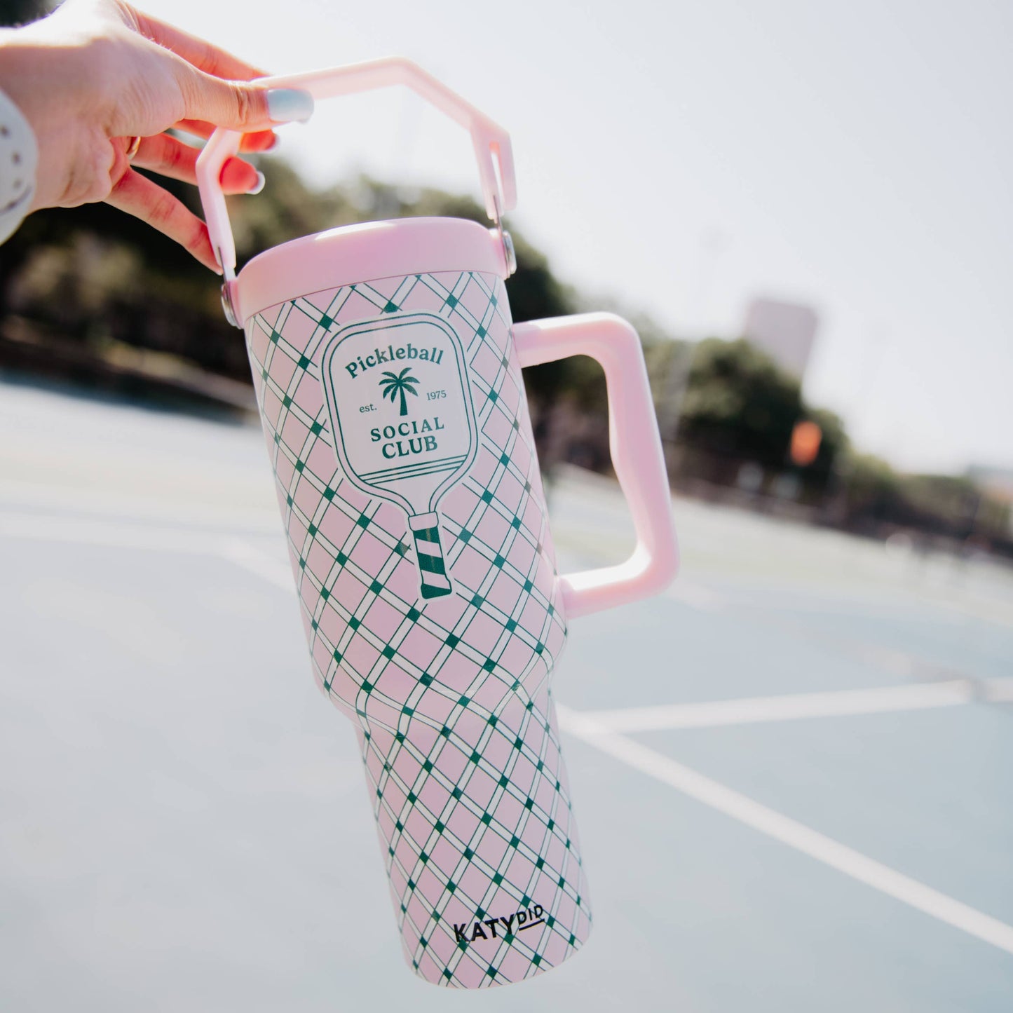 Pickleball Social Club 38 Oz Tumbler with Handle: Light Pink
