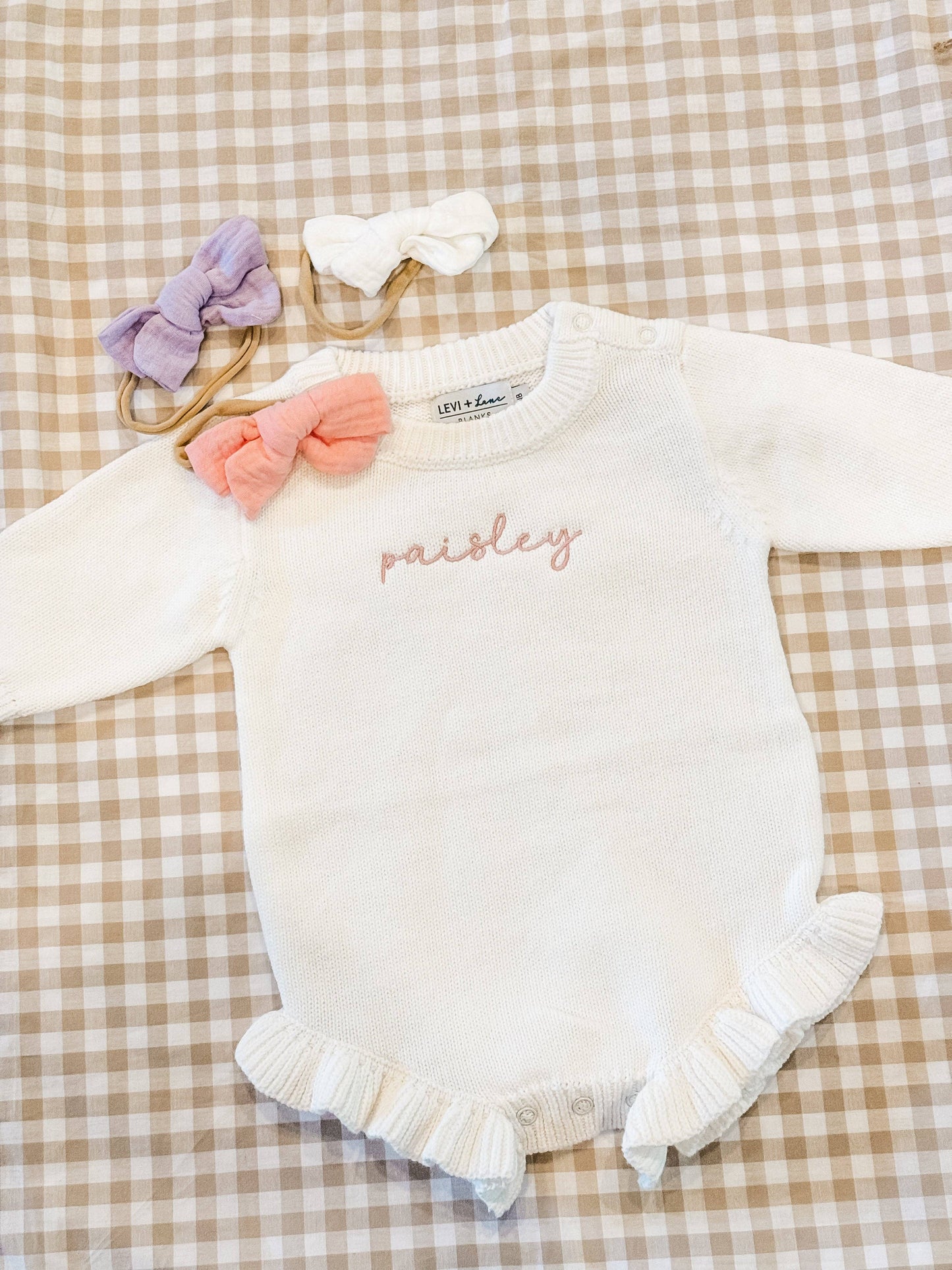 Long Sleeve Knit Ruffle Romper - NEW TRUE TO SIZE FIT: Light Pink / NB