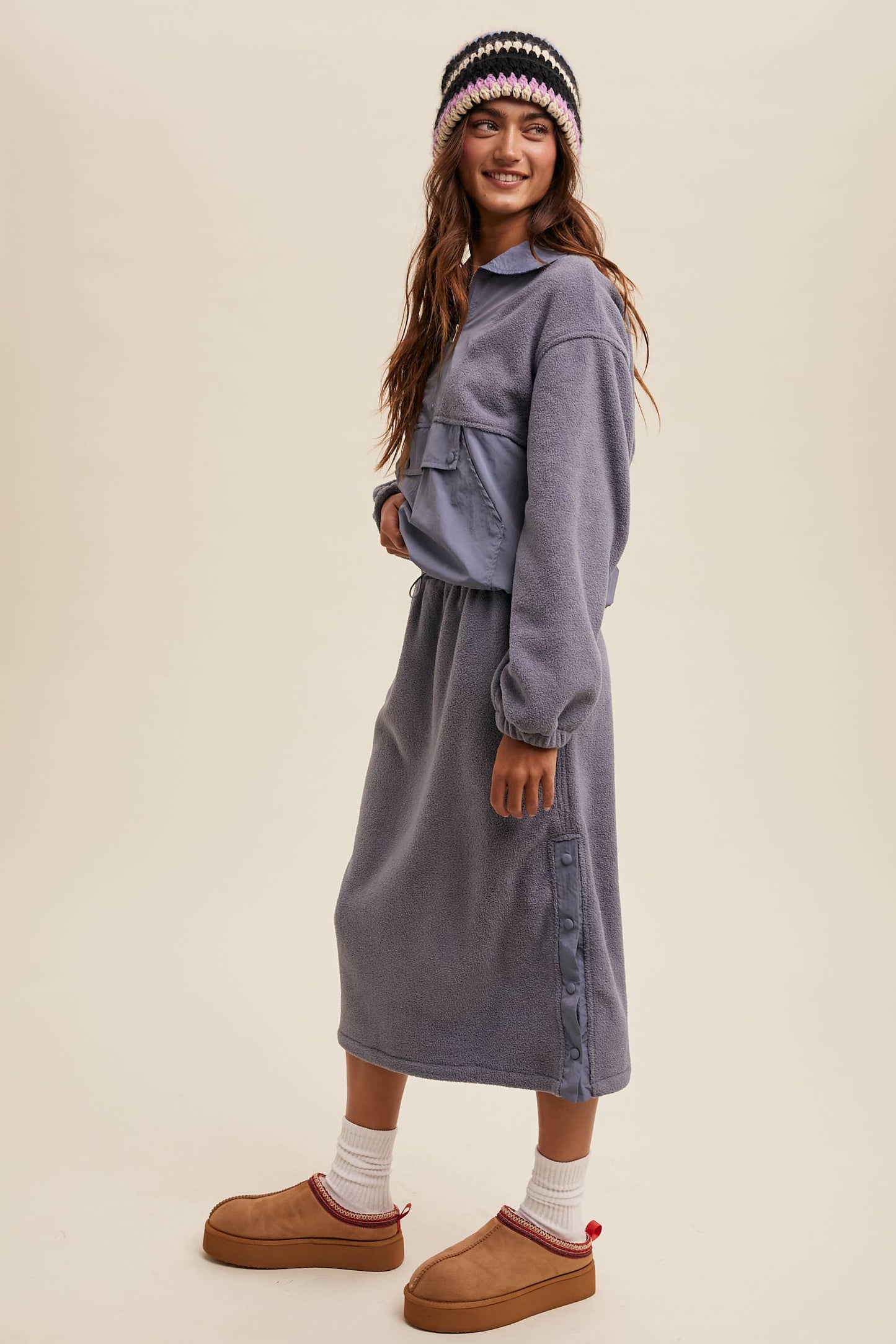 Fleece Pullover & Skirt Set: Taupe / Contemporary / S