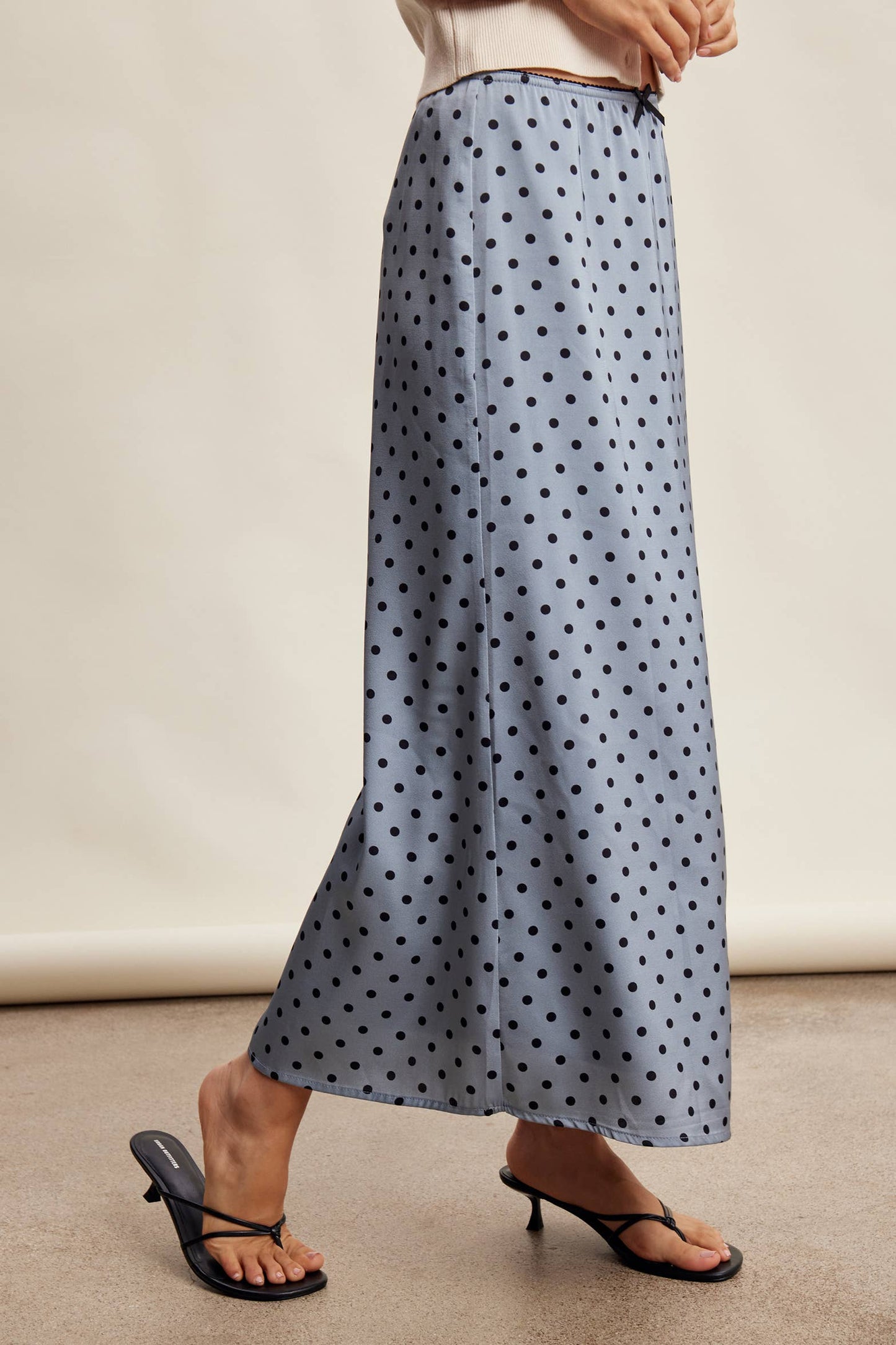 Polka Dot Satin Maxi Skirt LSK0289: Mocha / Contemporary / M