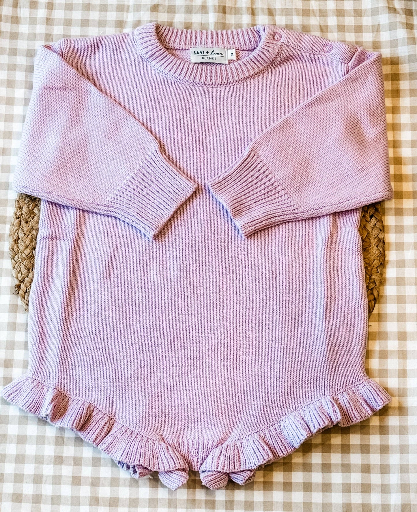 Long Sleeve Knit Ruffle Romper - NEW TRUE TO SIZE FIT: Light Pink / NB