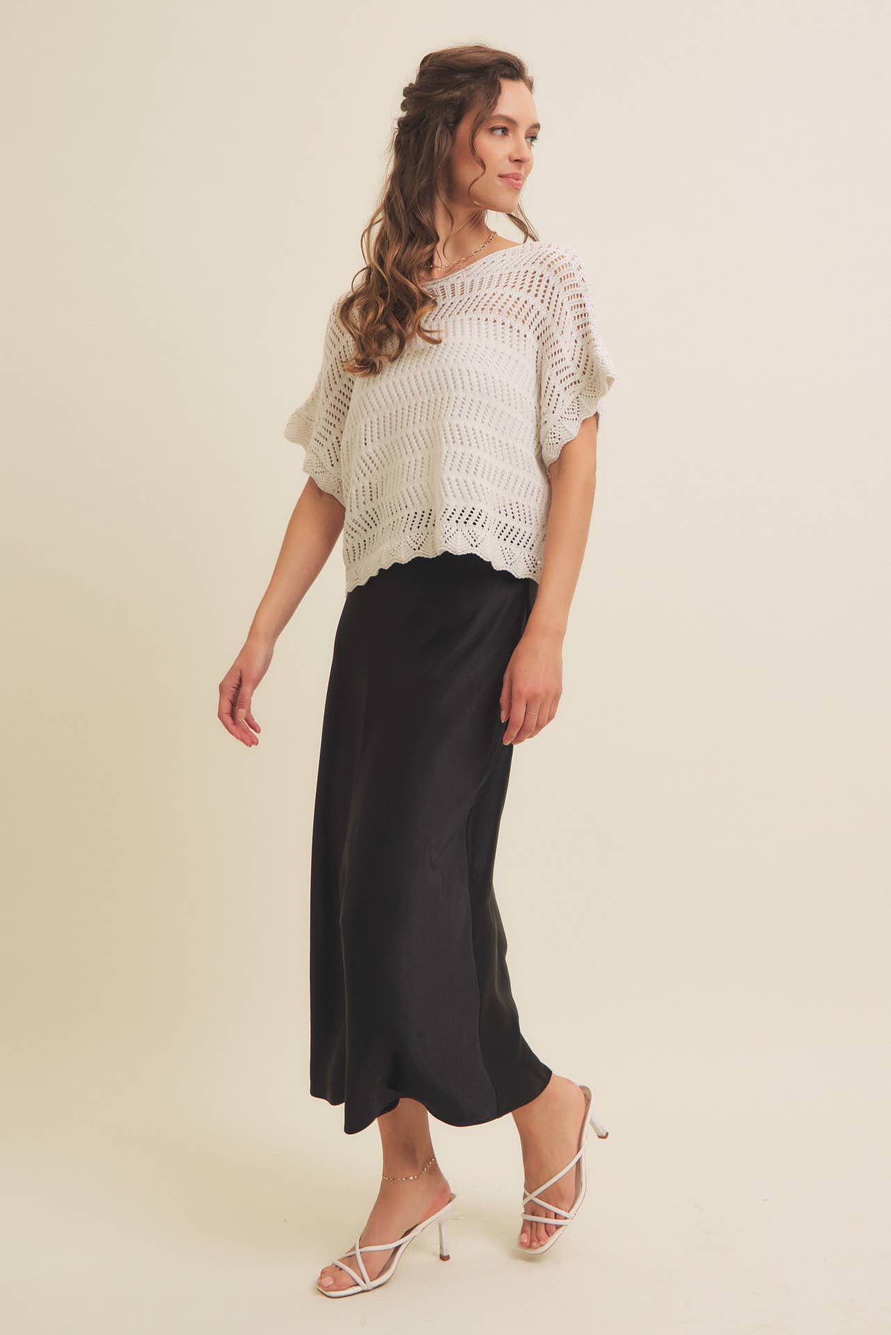HIGH QUALITY THICK SILKY SATIN BIAS CUT MAXI SKIRT: BLACK / S