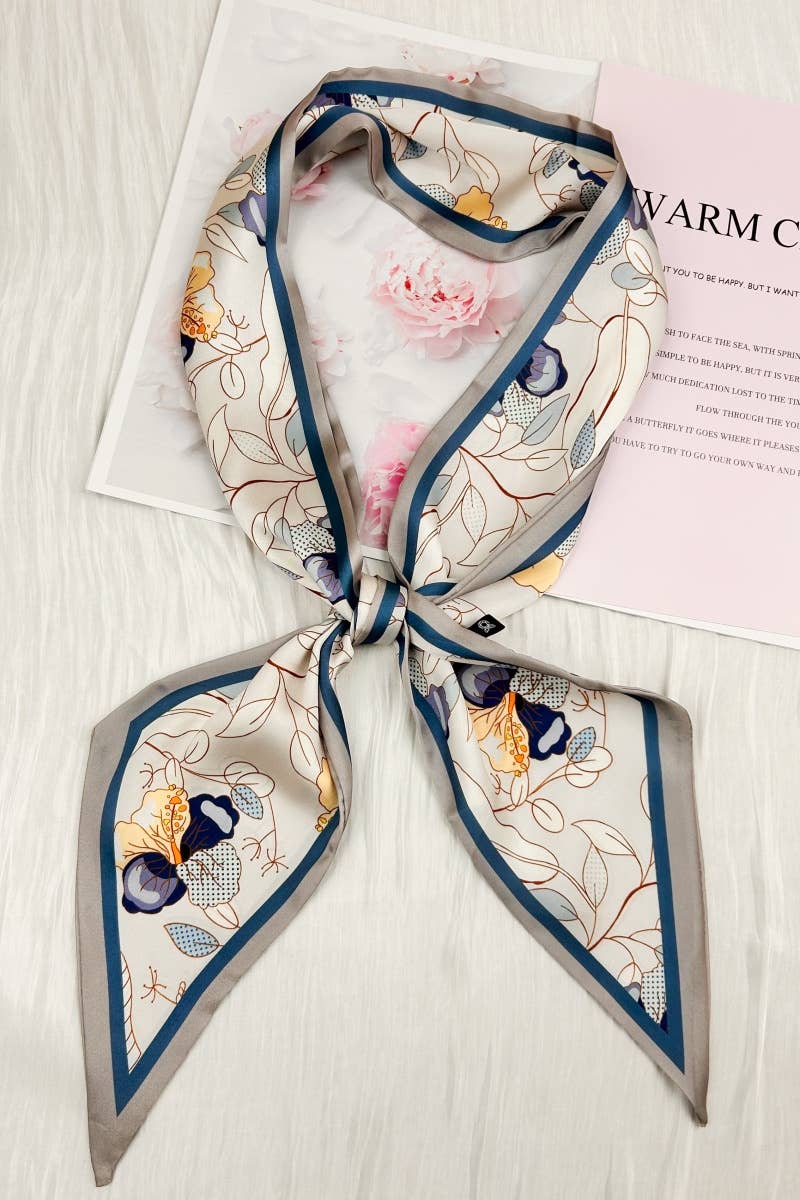 Botanical Pattern Satin Silky Skinny Scarf