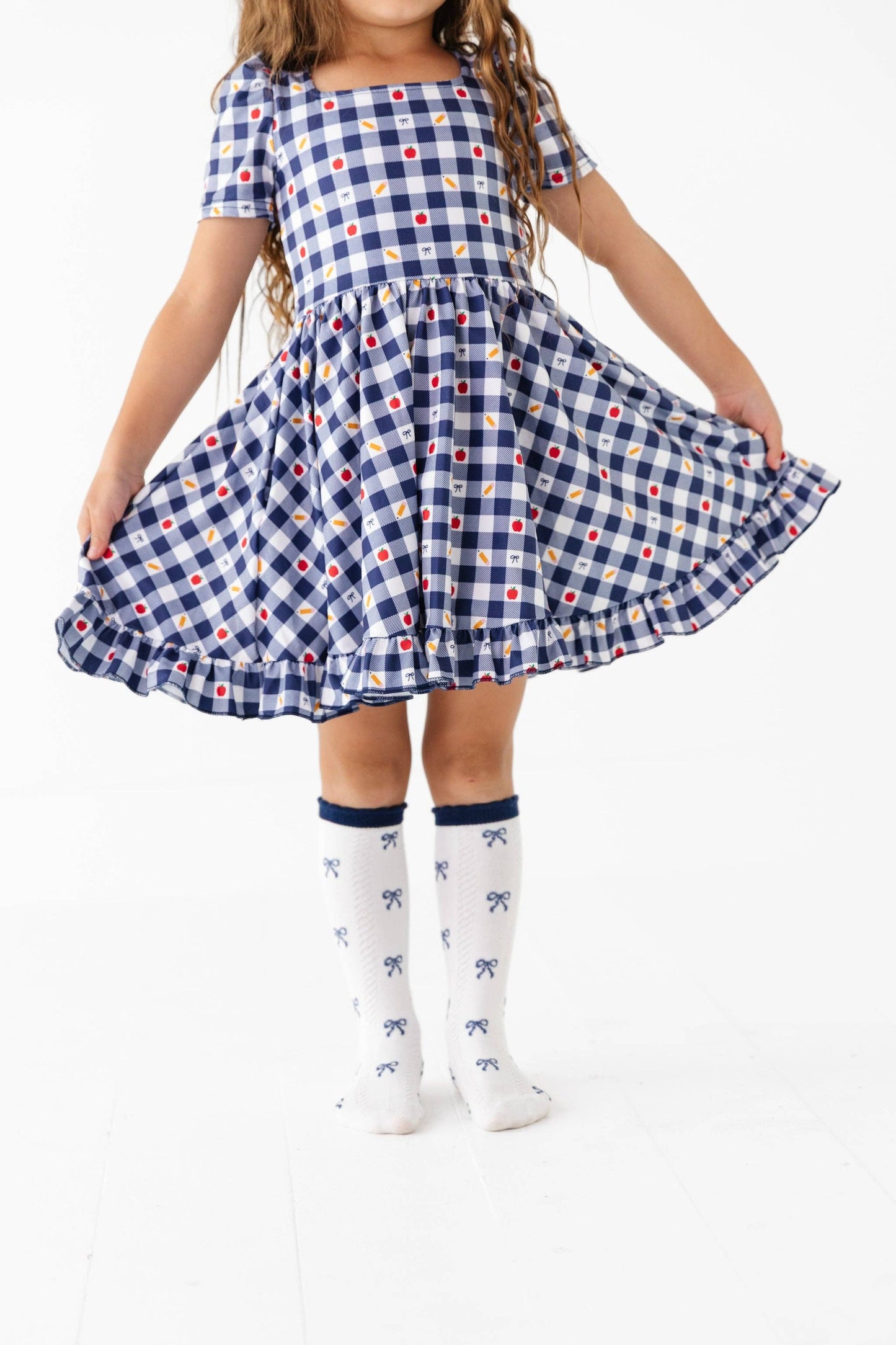 Navy Bow Scalloped Knee Socks: 0-6 MONTHS