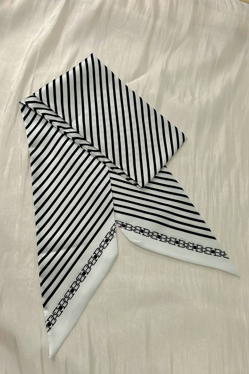 Striped Satin Silky Skinny Scarf: Cream