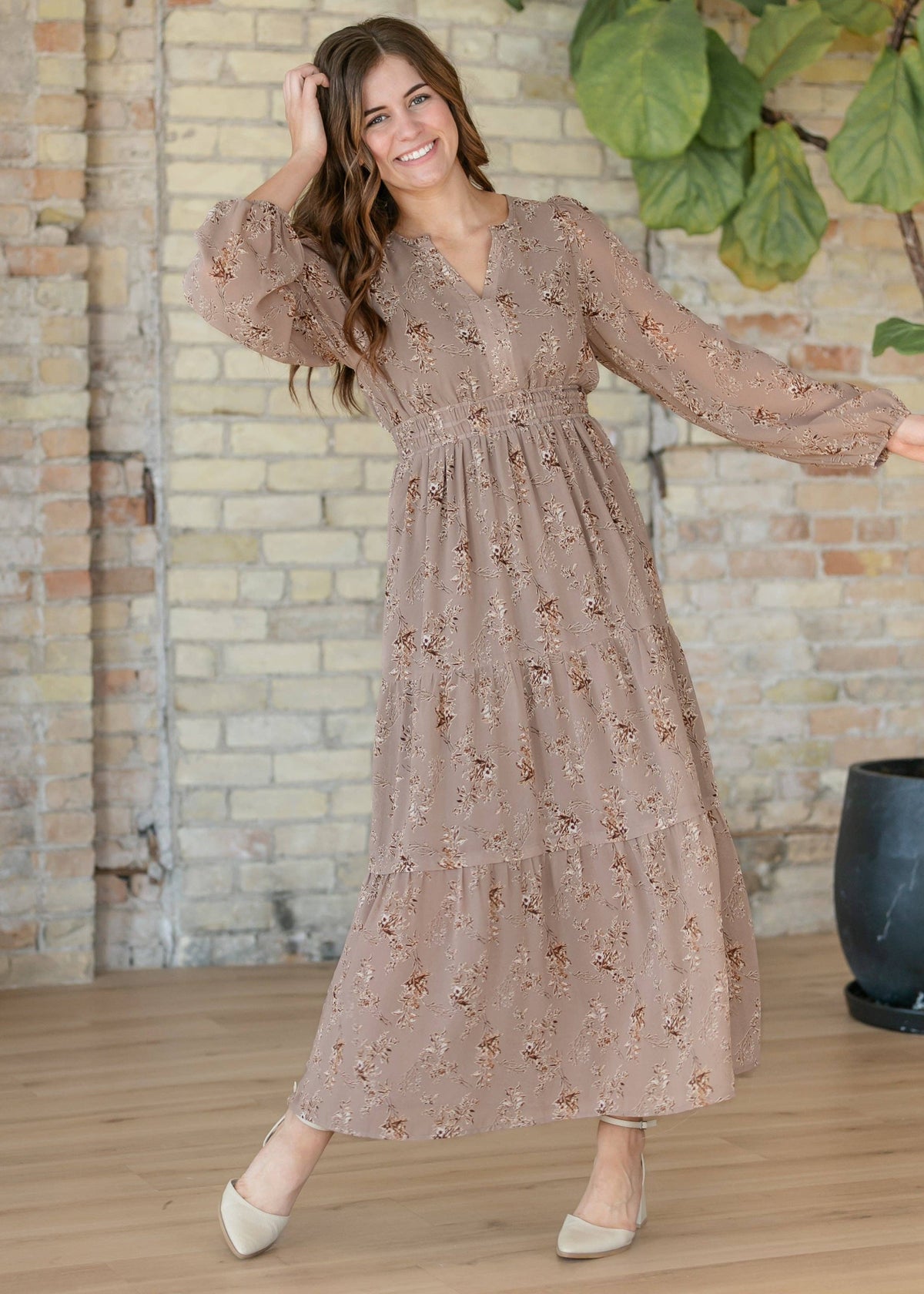 Celia Brown Floral Maxi Dress: 2XL