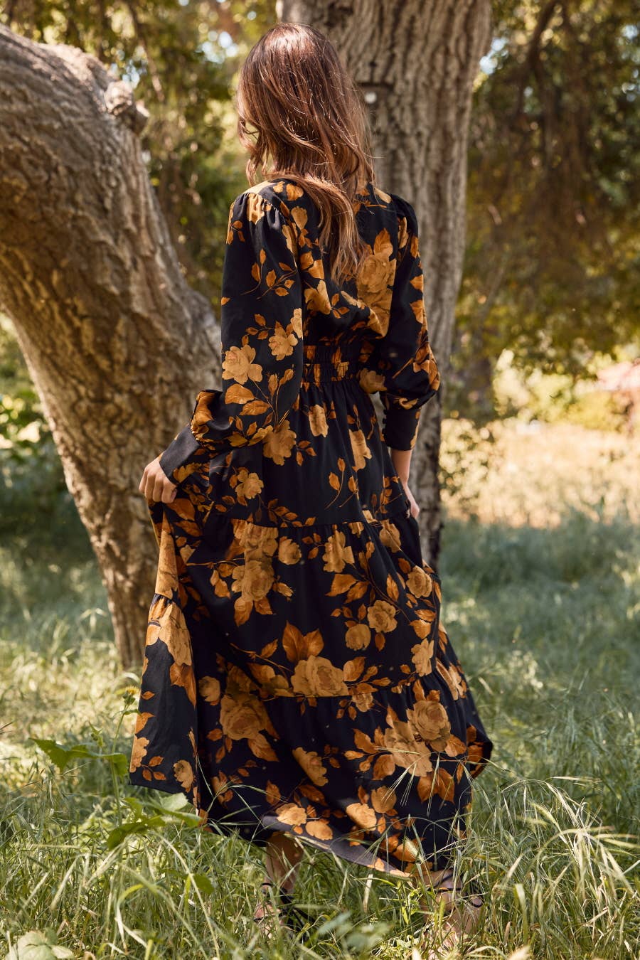 Plus Floral Printed Tiered Maxi Dress: Deep Sage Multi / Plus Size / 3XL