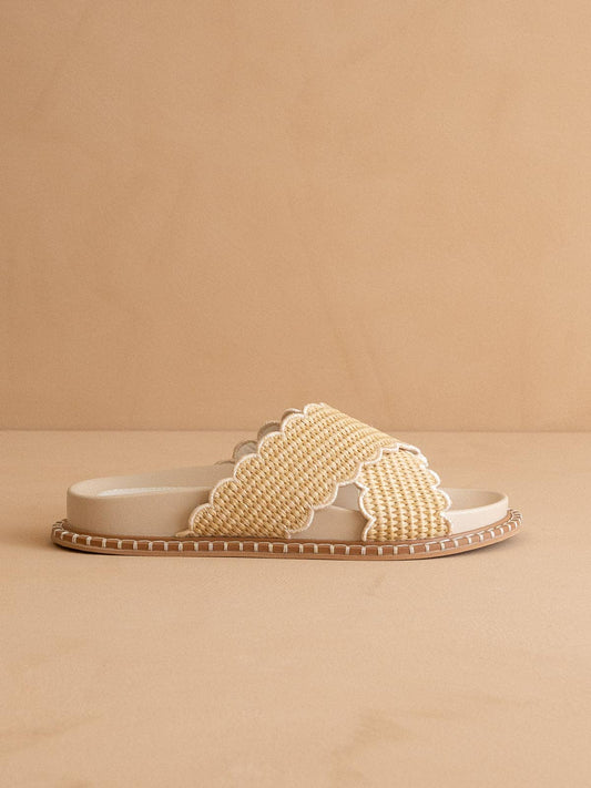 The Fabby | Beige Double Strap Raffia Slide: BEIGE / 10