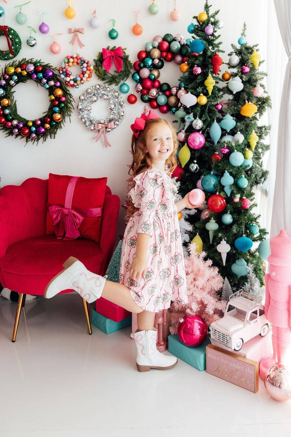 Merry Mistletoe 3/4 Sleeve Ruffle Twirl Dress: 4T