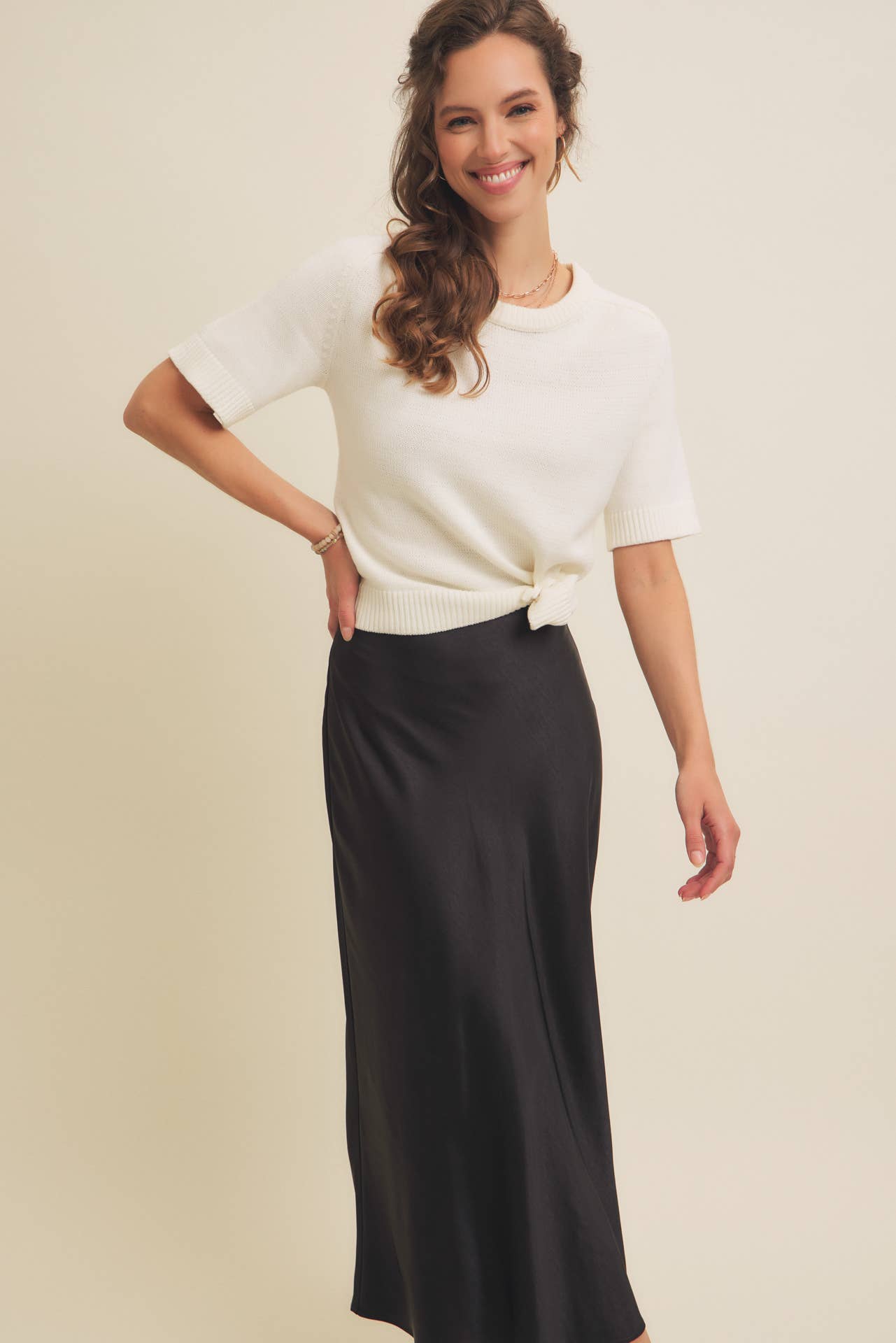 HIGH QUALITY THICK SILKY SATIN BIAS CUT MAXI SKIRT: BLACK / M