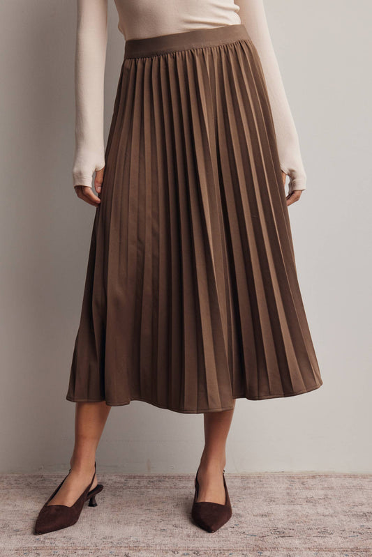 Stretch Pleated Midi Skirt FSK0027: Brown / Contemporary / L