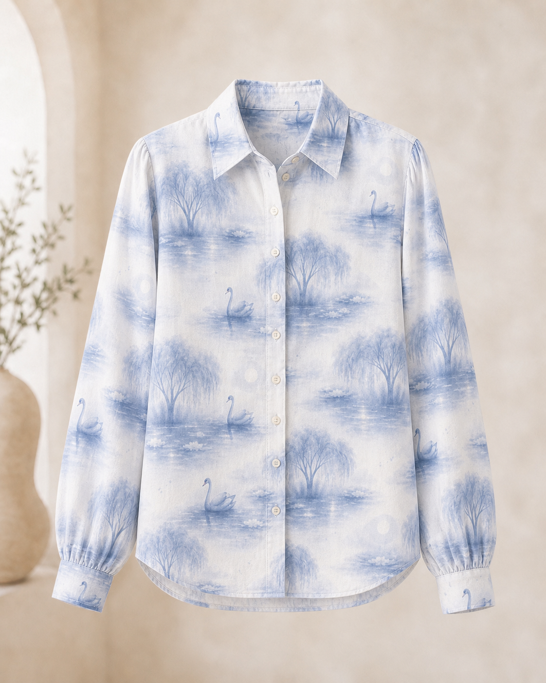 Woven Botanica Swan Collection- Ladies Button Down Top- PREORDER