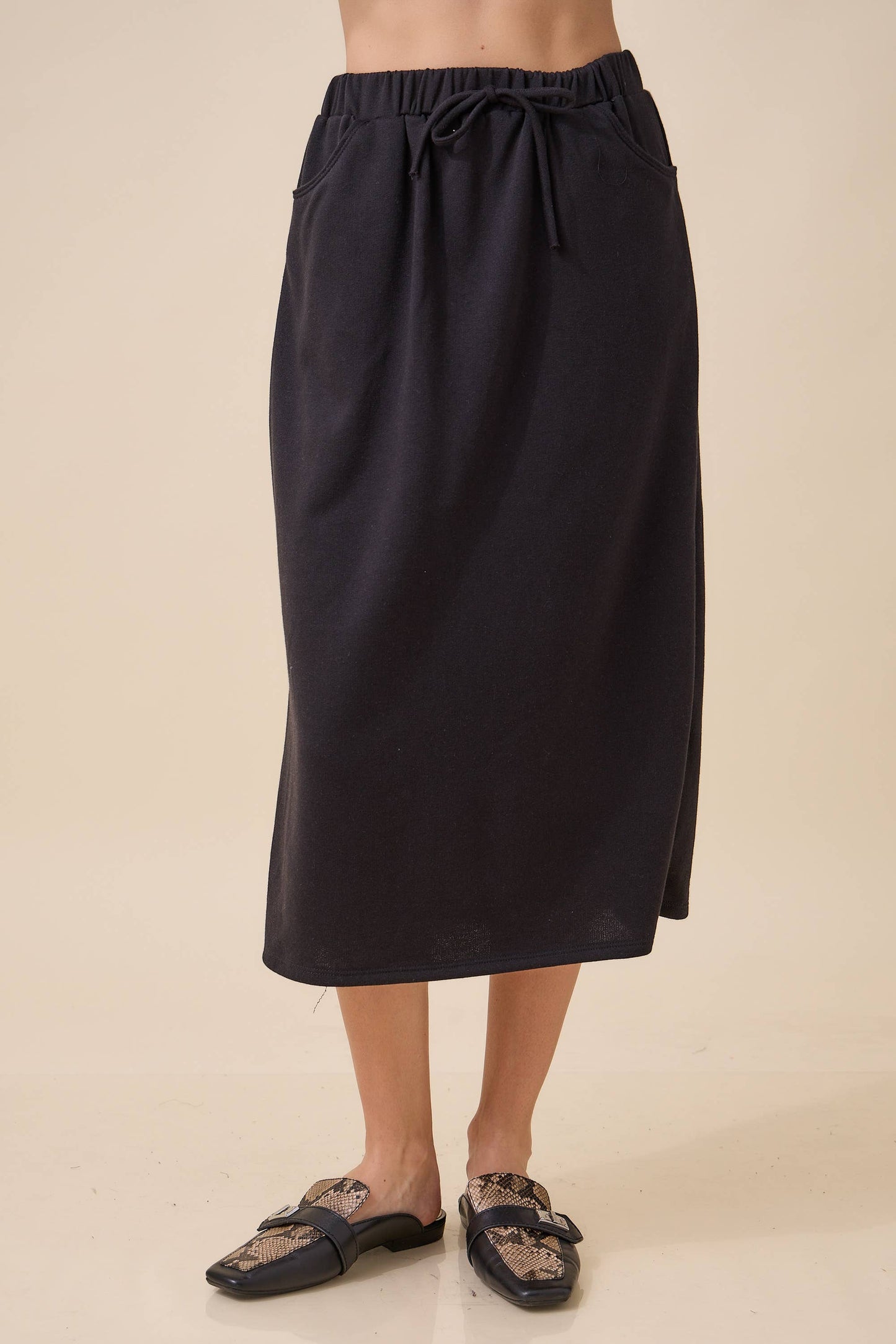 WOMEN'S PLUS SIZE SOLID SOFT KNIT SKIRT -POCKETS-PART OF SET: Fuchsia / 3XL