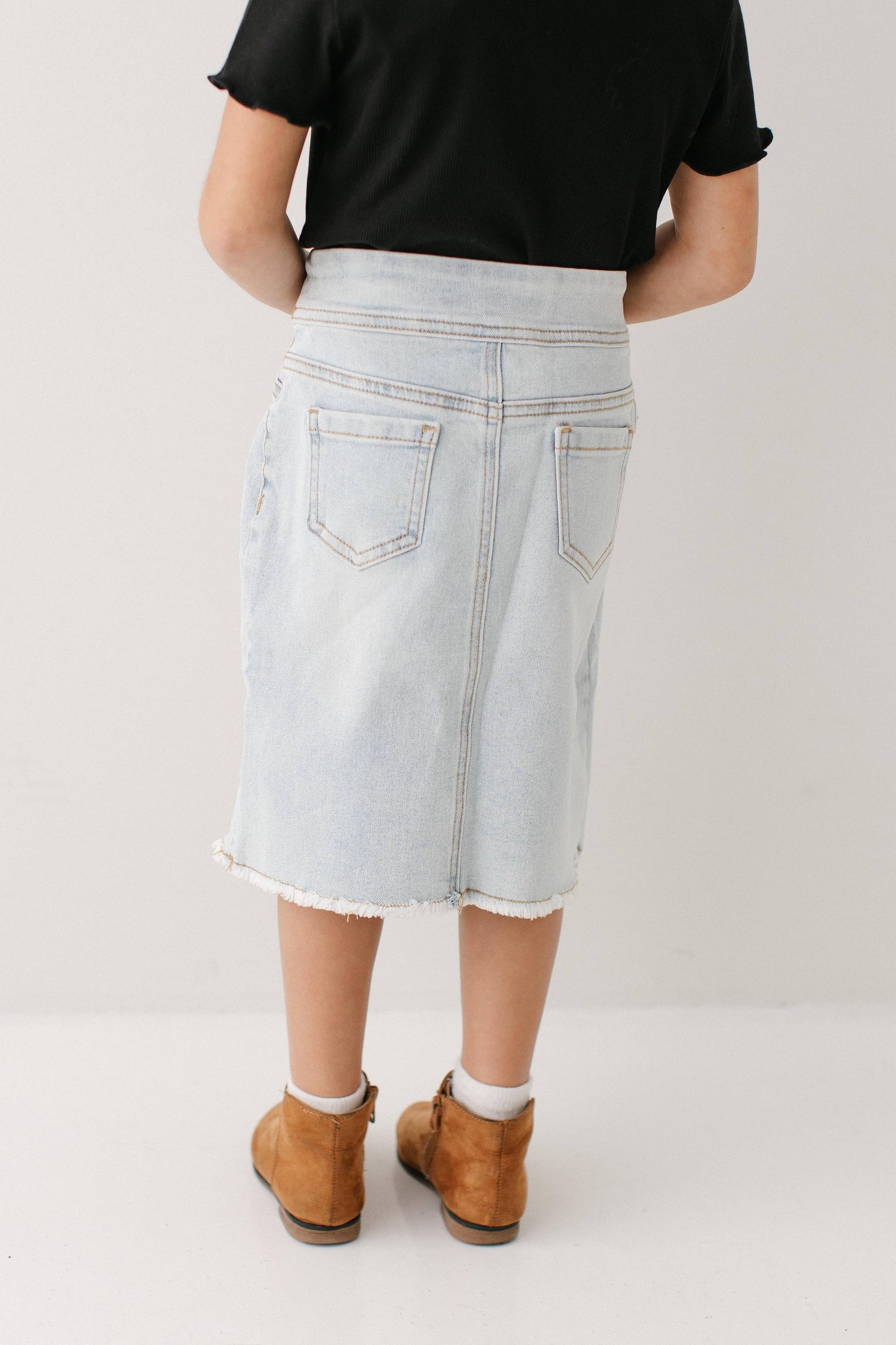 'Sara' Girl Classic Denim Skirt in Light Wash: Girl 10