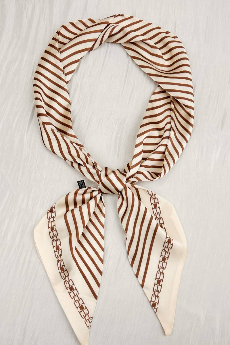 Striped Satin Silky Skinny Scarf: Cream