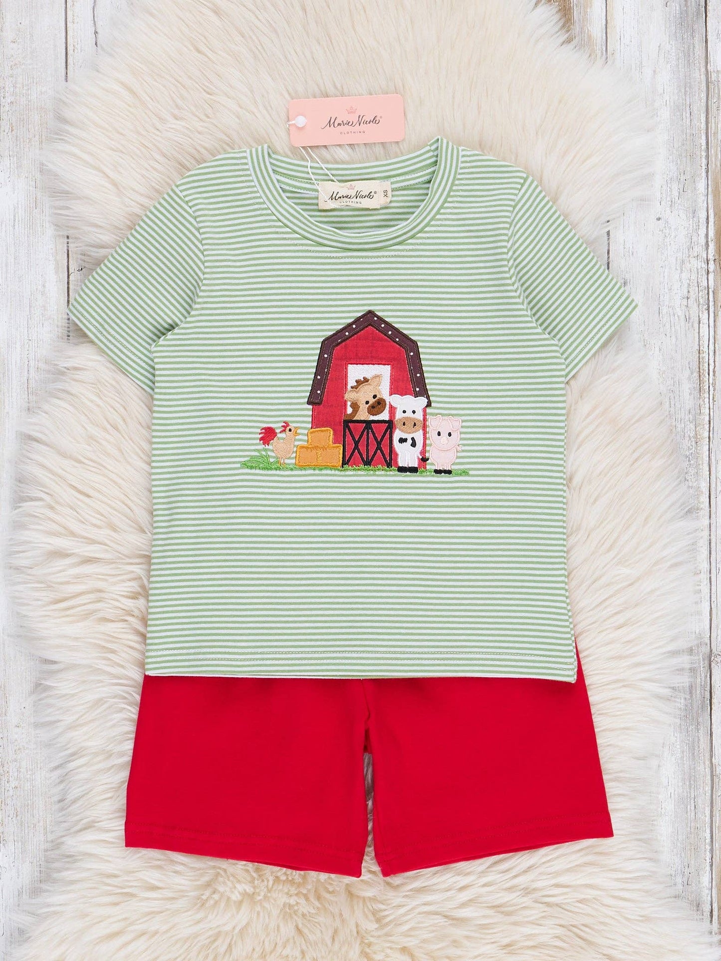 Striped Embroidered Farmhouse Cotton Outfit: XL(5yrs)