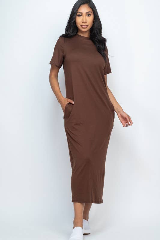 Basic Solid Side Pocket Tee Shirt Dress