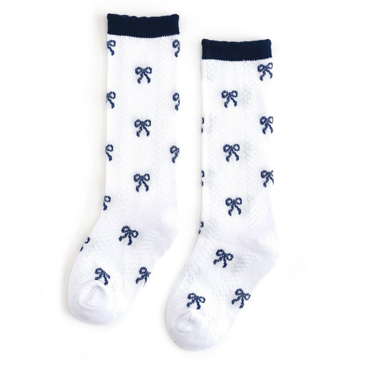 Navy Bow Scalloped Knee Socks: 0-6 MONTHS