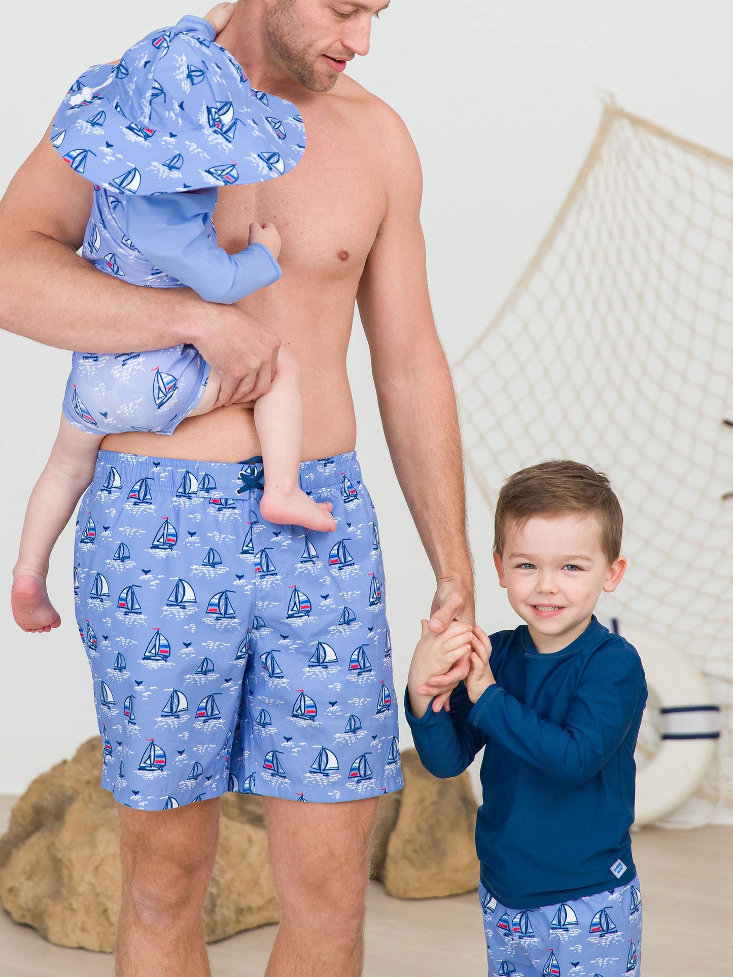 Baby Boys Blue Seas the Day Long Sleeve One Piece Rash Guard: Blue / 3-6m