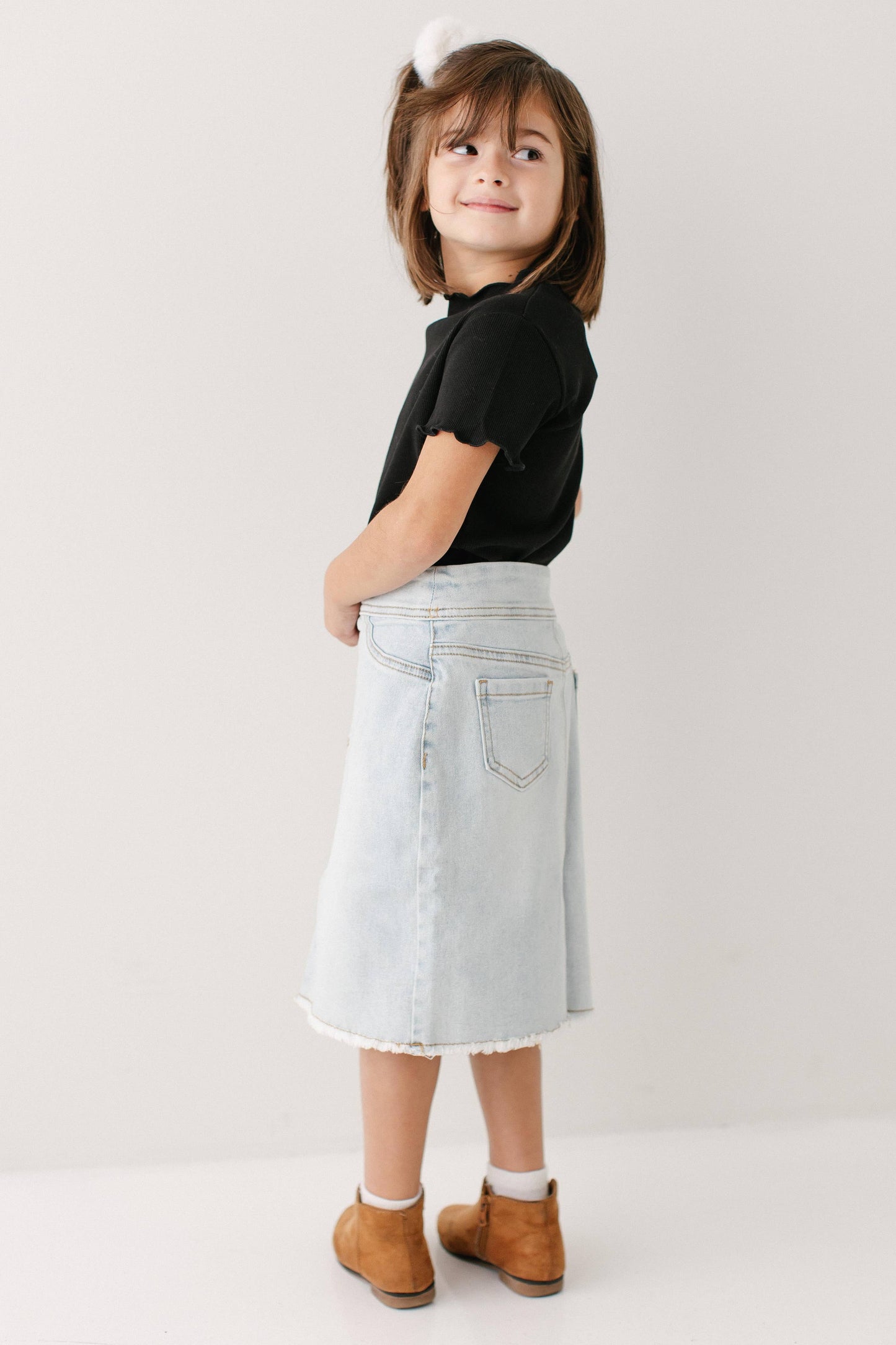'Sara' Girl Classic Denim Skirt in Light Wash: Girl 10