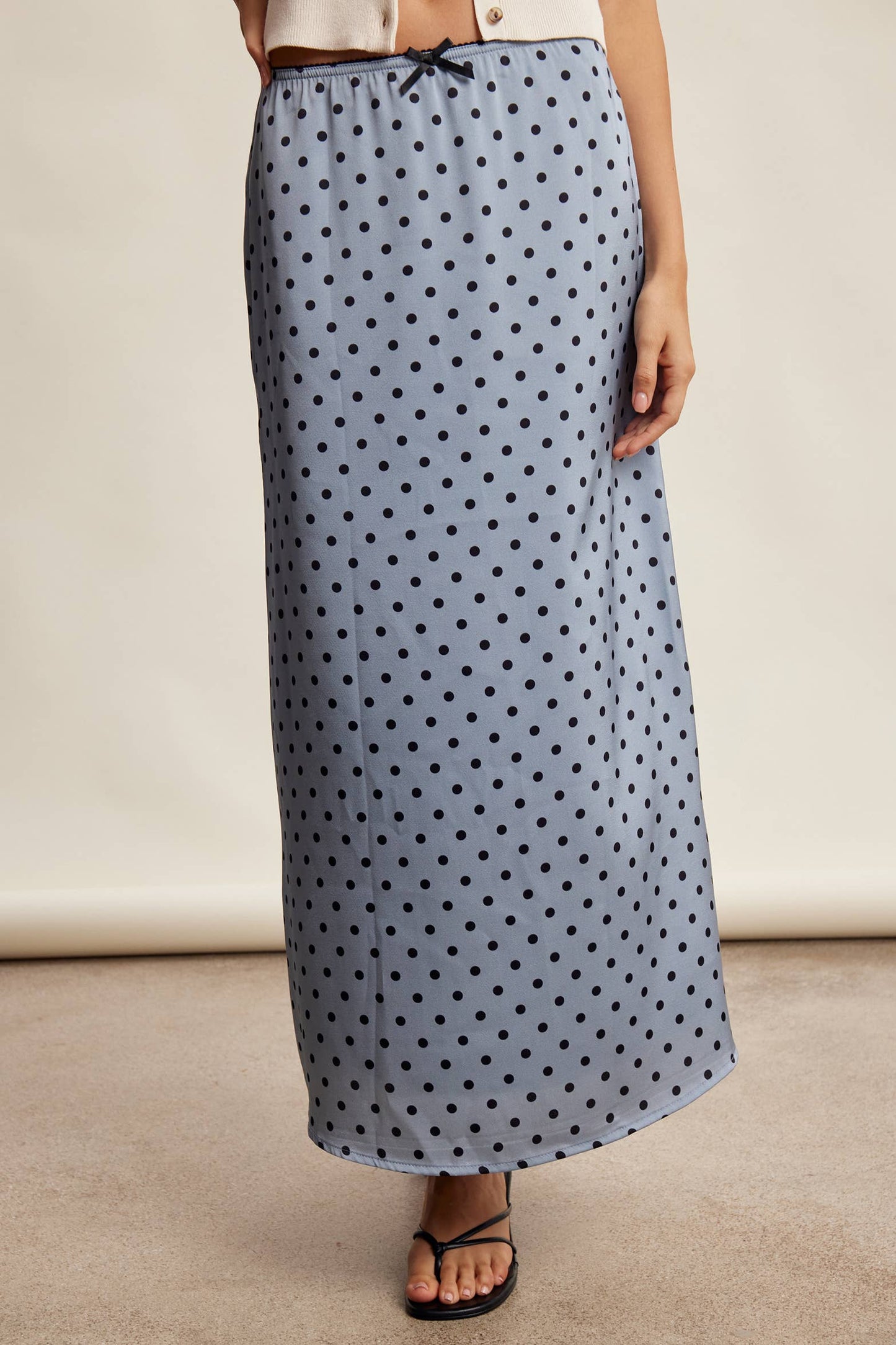Polka Dot Satin Maxi Skirt LSK0289: Mocha / Contemporary / S