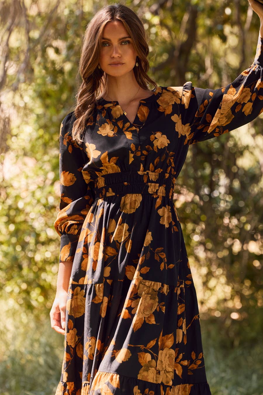 Plus Floral Printed Tiered Maxi Dress: Deep Sage Multi / Plus Size / 3XL