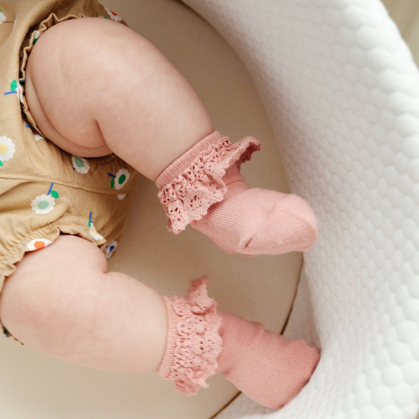 Blush Pink Lace Midi Sock: 0-6 MONTHS