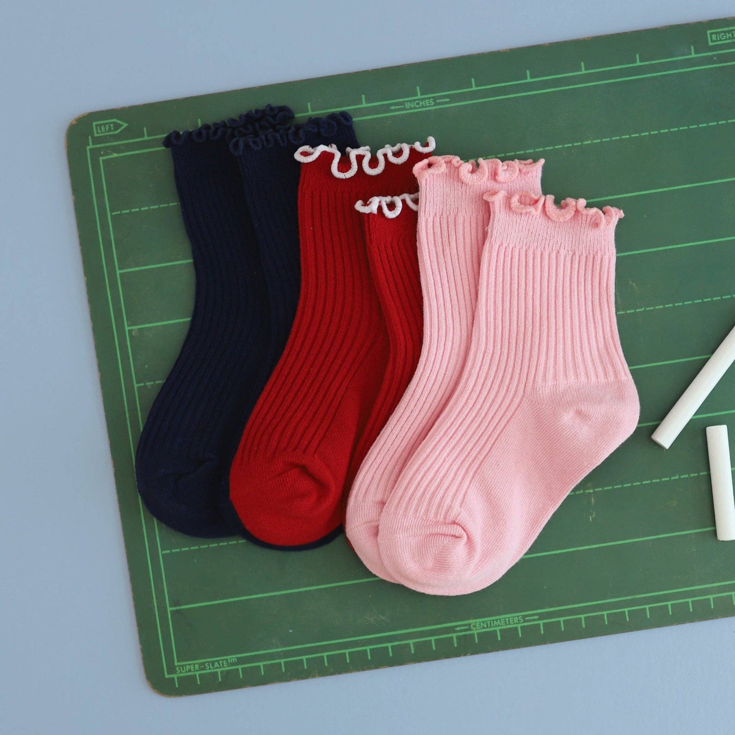 Ribbed Lettuce Trim Midi Socks - Blossom: 4-6 YEARS