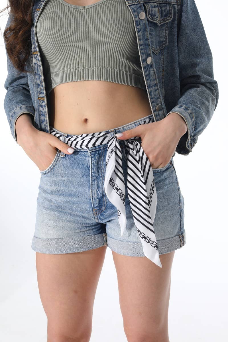 Striped Satin Silky Skinny Scarf: Cream