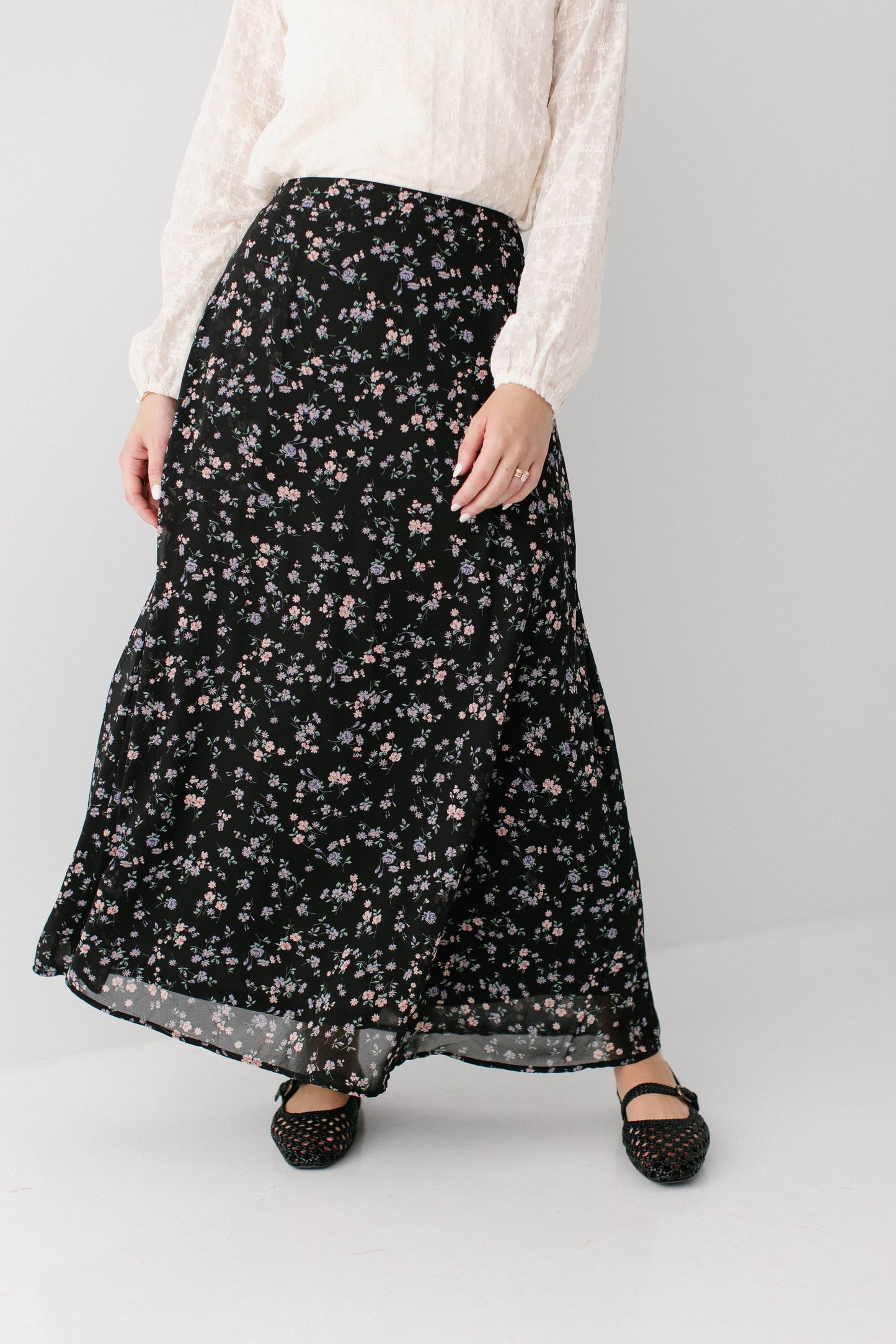 Meadow Lane Floral Maxi Skirt- Plus Size