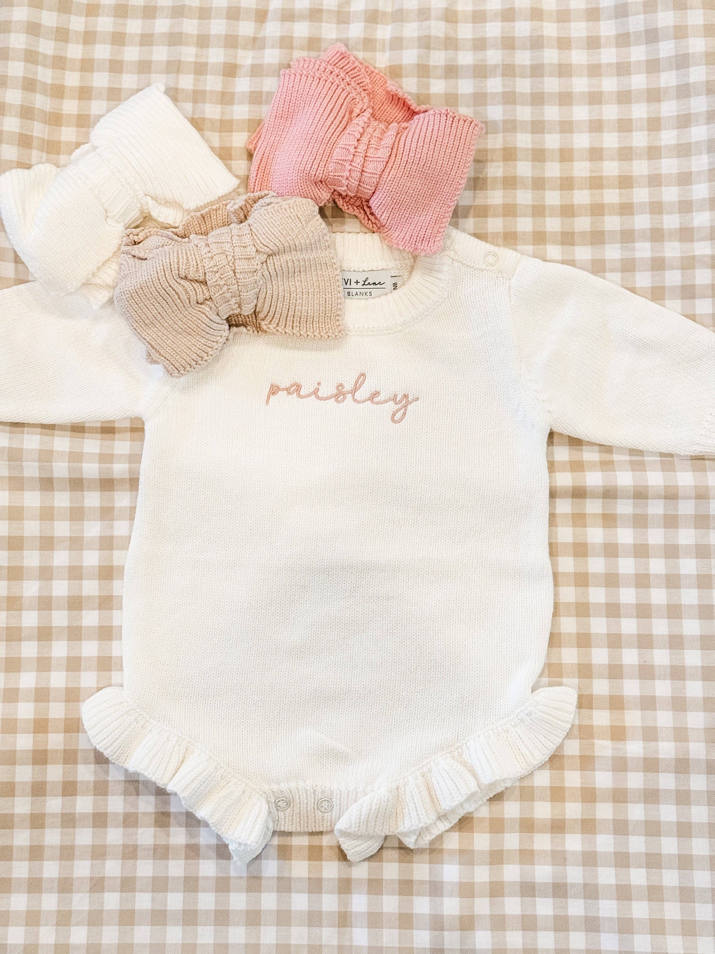 Long Sleeve Knit Ruffle Romper - NEW TRUE TO SIZE FIT: Light Pink / NB