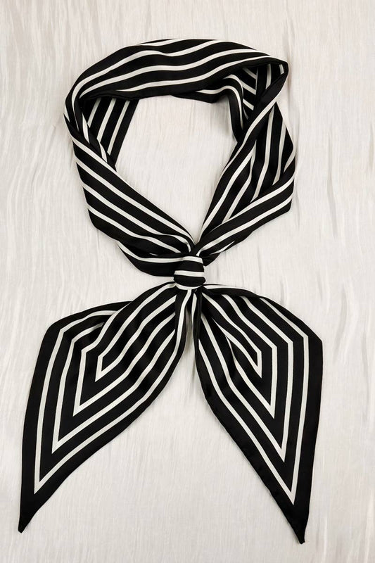 French Styles Striped Satin Silky Skinny Scarf: Black