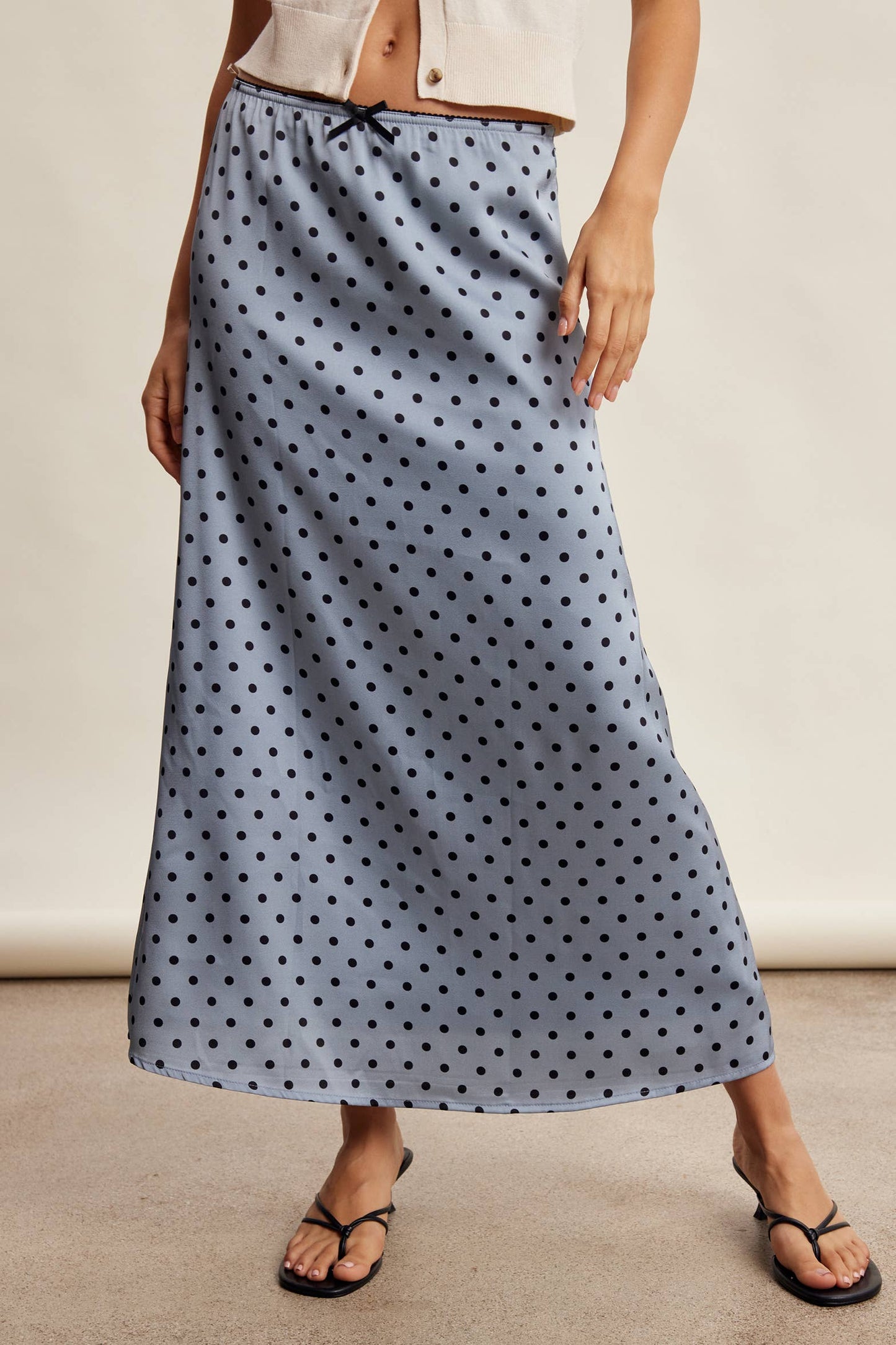 Polka Dot Satin Maxi Skirt LSK0289: Mocha / Contemporary / XL