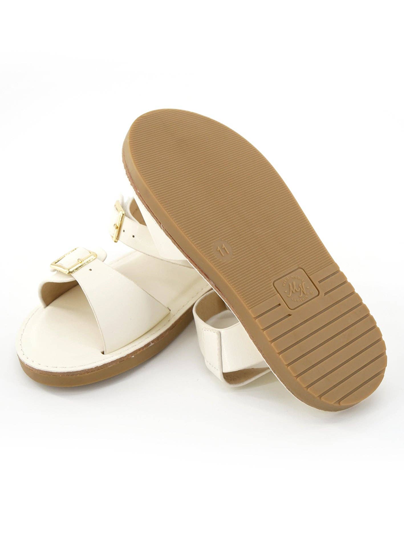 Double Buckle Sandals - White: 10C