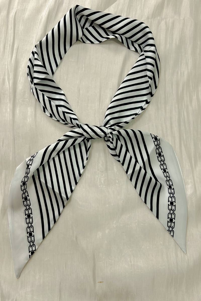 Striped Satin Silky Skinny Scarf: Cream