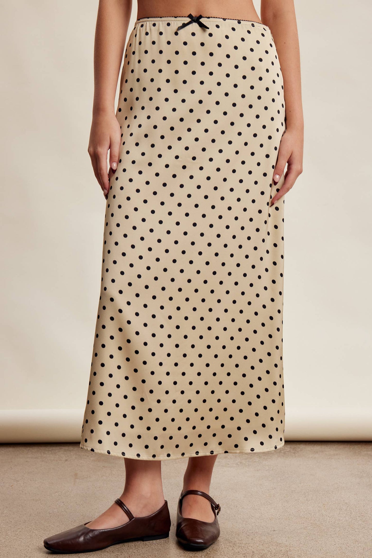 Polka Dot Satin Maxi Skirt LSK0289: Mocha / Contemporary / S