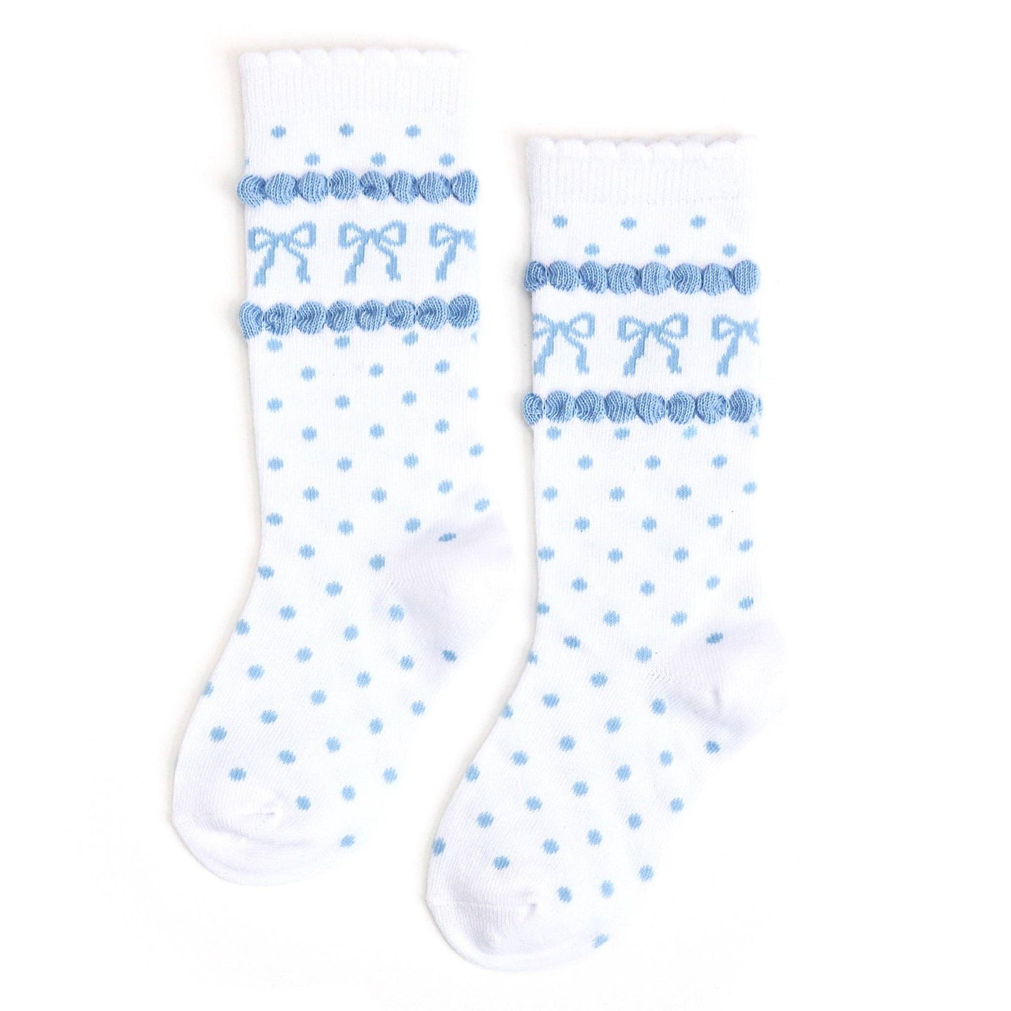 Blue Bow Scalloped Knee Socks: 0-6 MONTHS