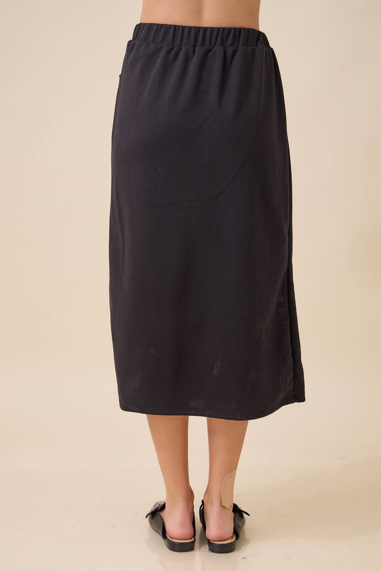 WOMEN'S PLUS SIZE SOLID SOFT KNIT SKIRT -POCKETS-PART OF SET: Fuchsia / 3XL